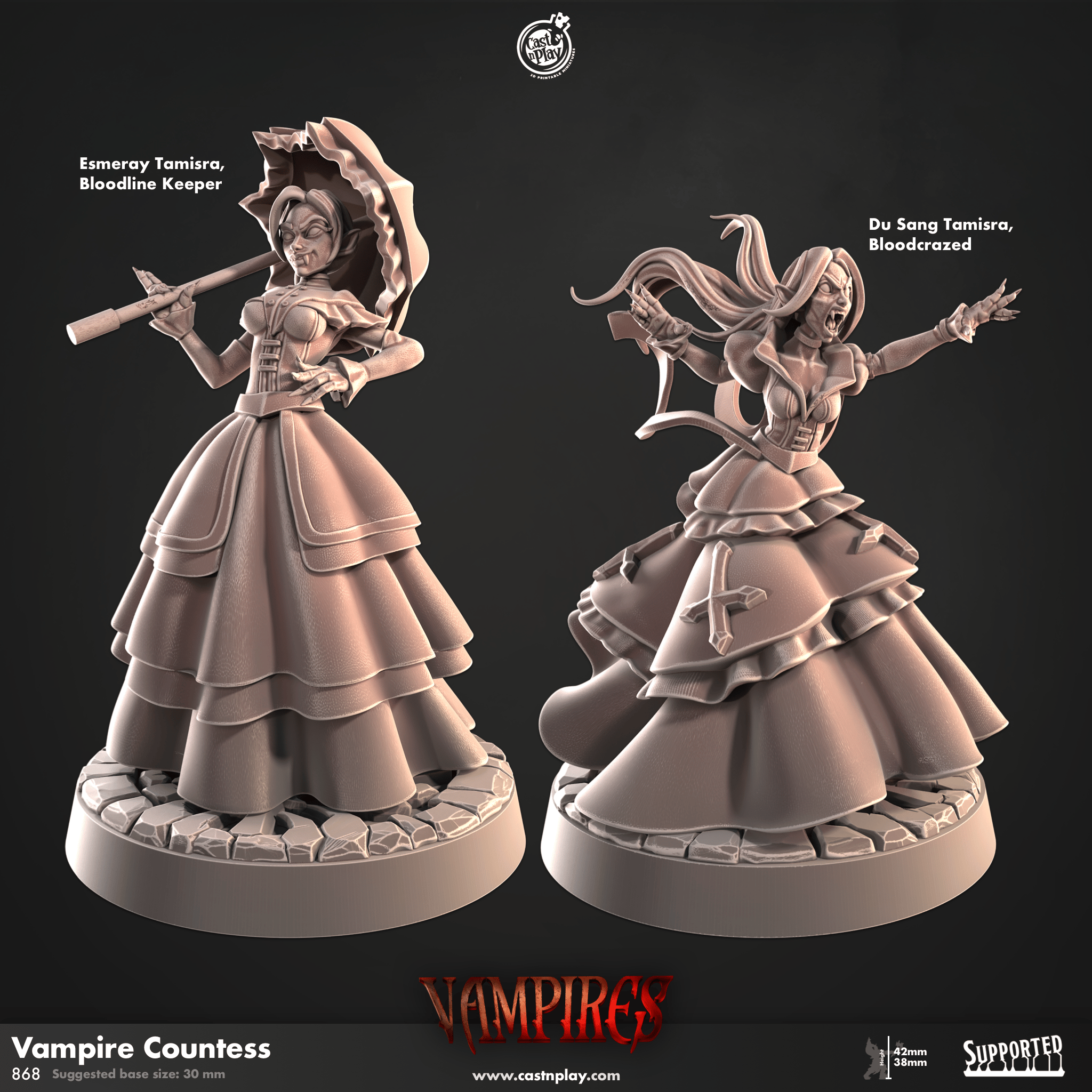 3D Printed Cast n Play Vampire Countess Vampires Set 28mm 32mm D&D