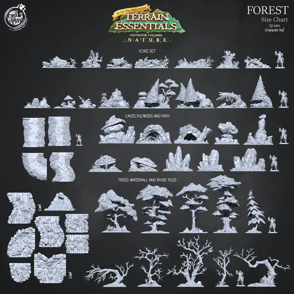 3D Printed Cast n Play Waterfall and River Tiles Forest Terrain Set Terrain Essentials Nature 28mm 32mm D&D