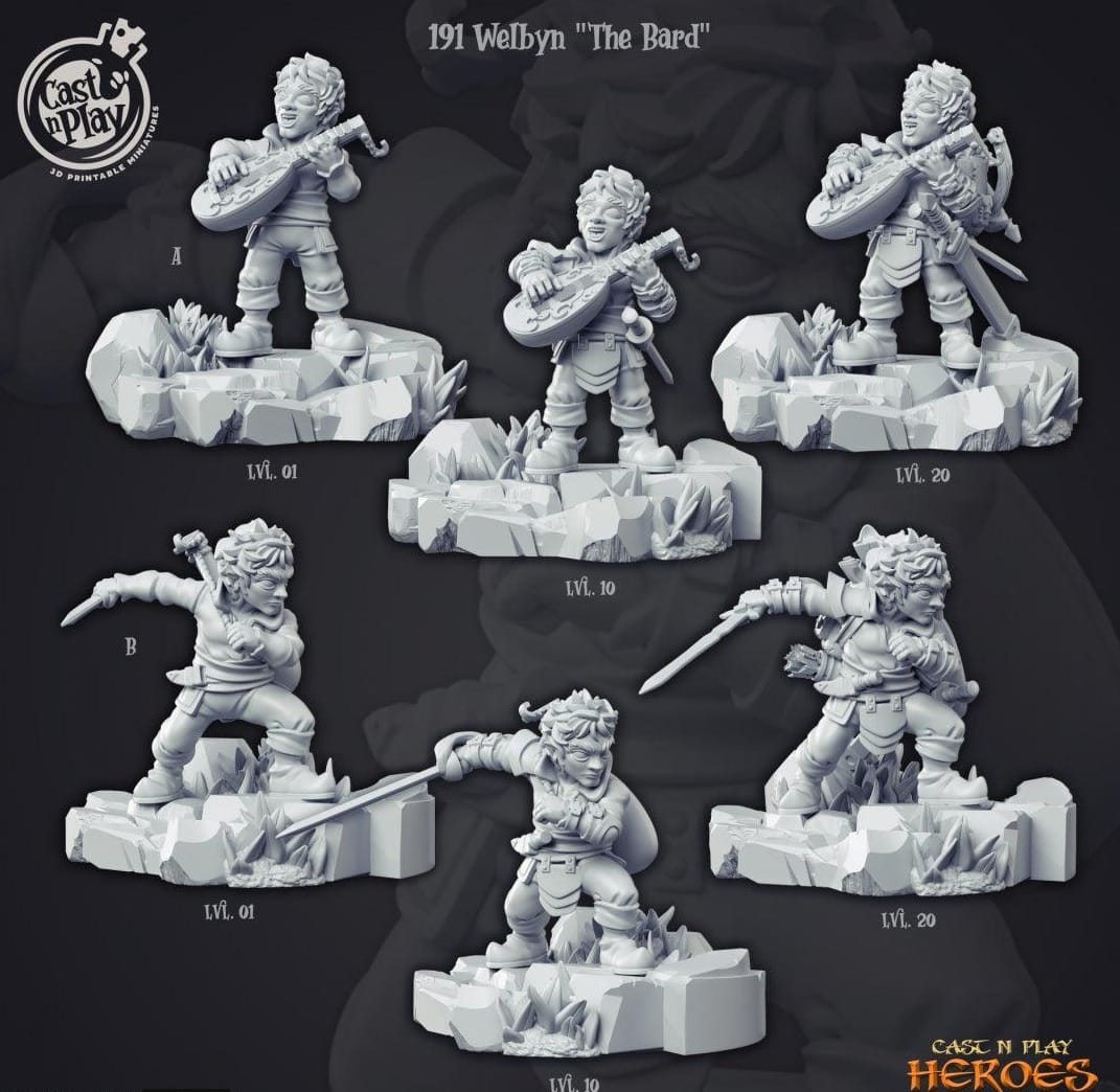 3D Printed Cast n Play Welbyn the Bard Heroes Vol. 1 28mm 32mm D&D