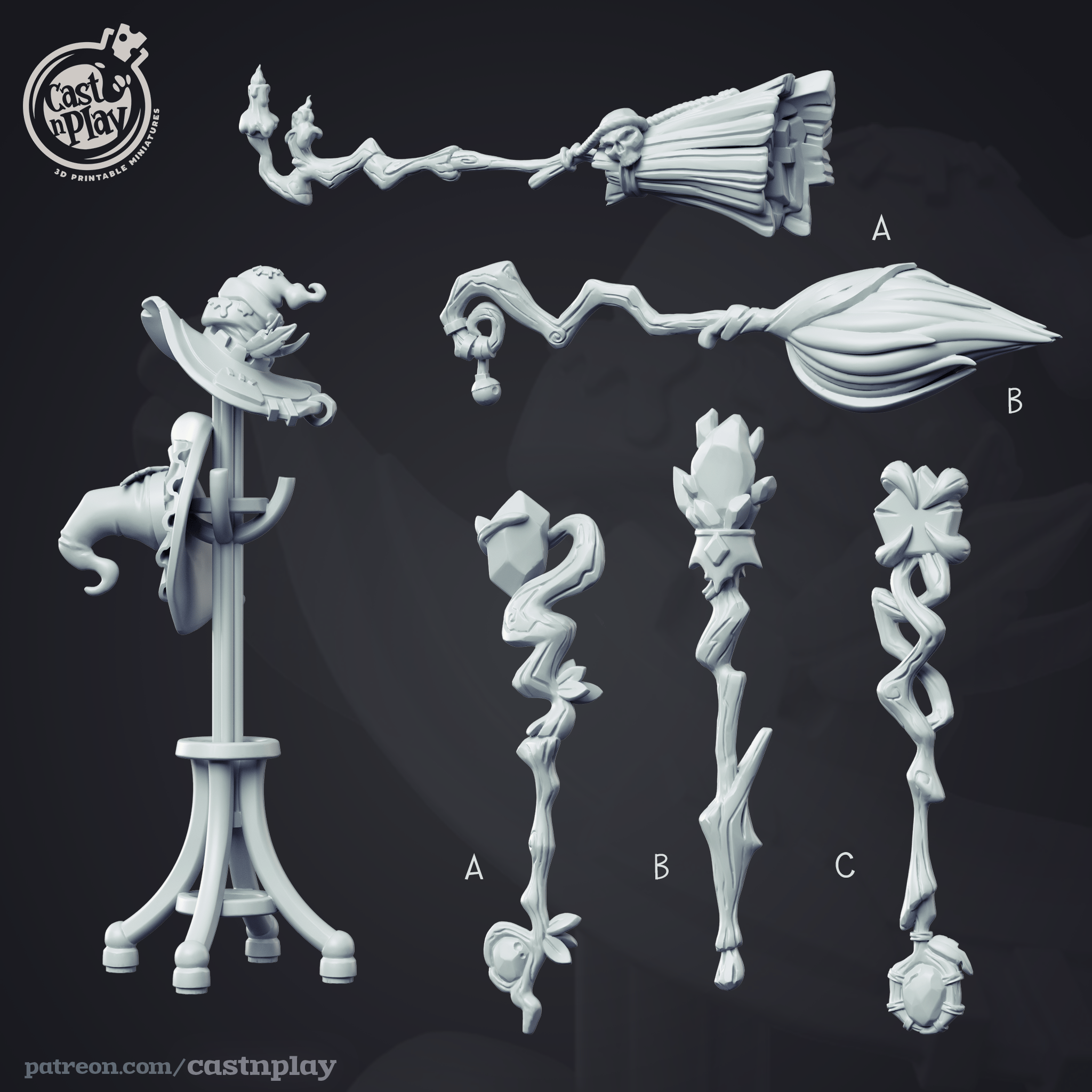 3D Printed Cast n Play Wizard Props Wizard's Guild Set 28mm 32mm D&D