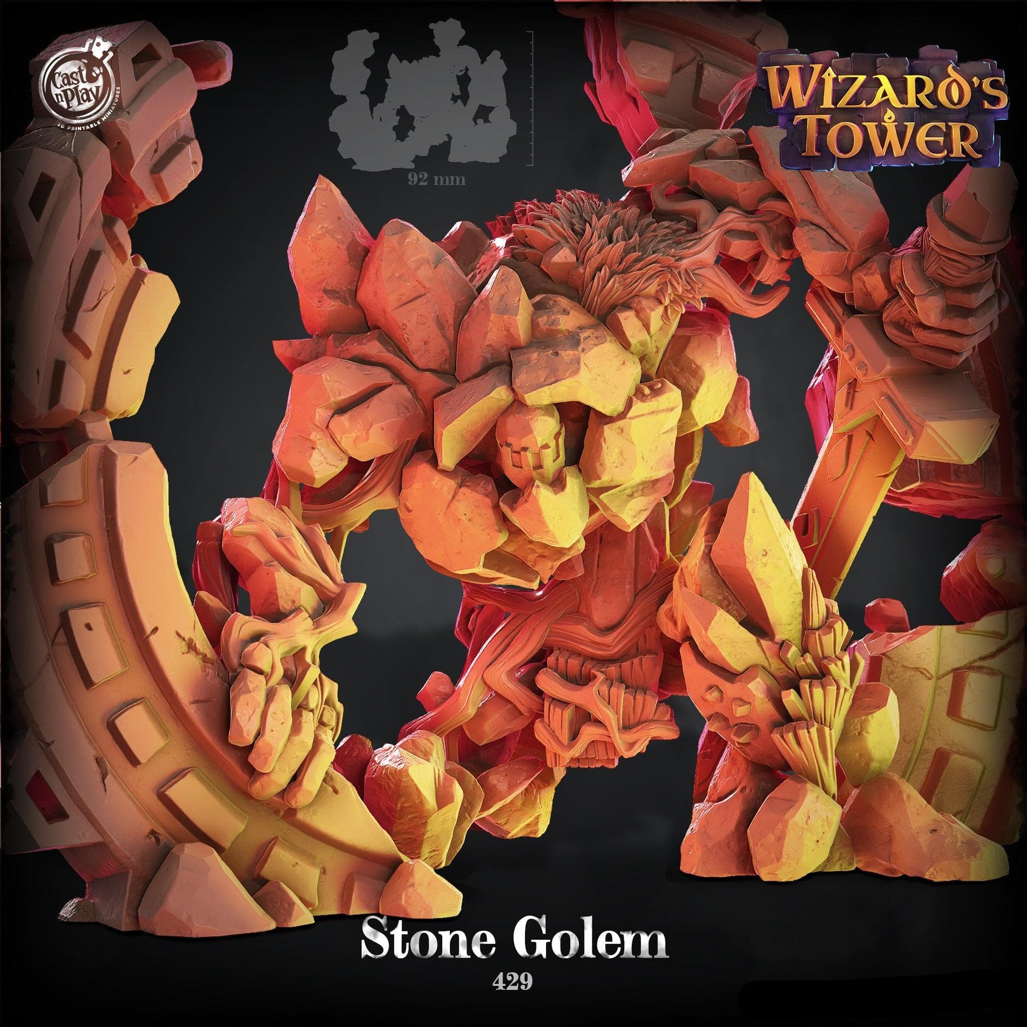 3D Printed Cast n Play Wizard's Tower - Stone Golem 28mm 32mm D&D