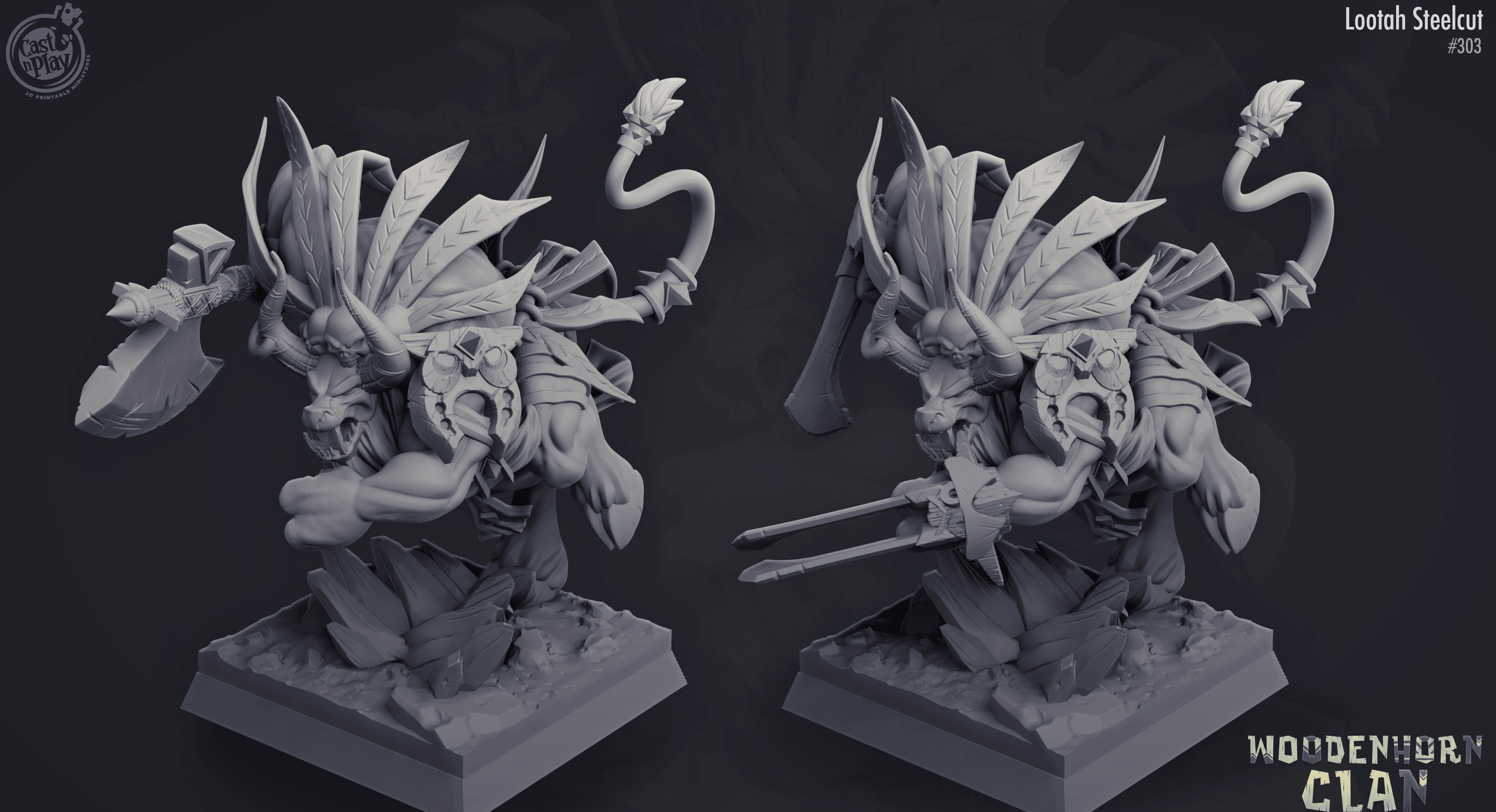 3D Printed Cast n Play Woodenhorn Clan - Lootah Steelcut 28mm 32mm D&D