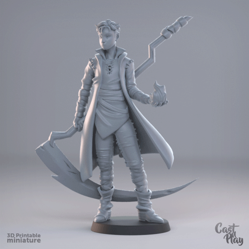 3D Printed Cast n Play Young Fire Wizard 28mm 32mm D&D