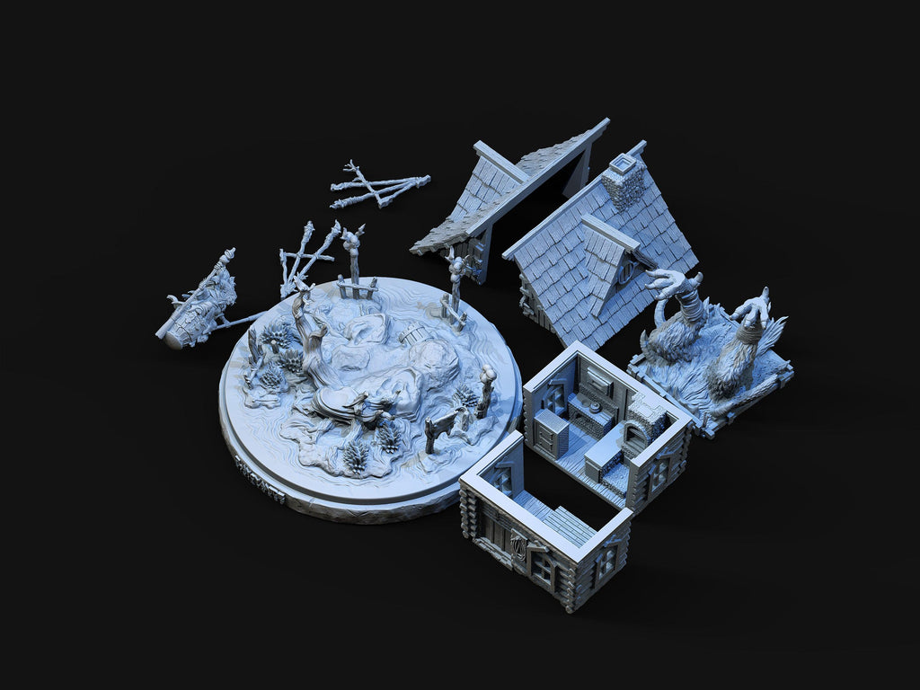 3D Printed Clay Cyanide Baba Yaga's Hut 28mm-32mm Ragnarok D&D