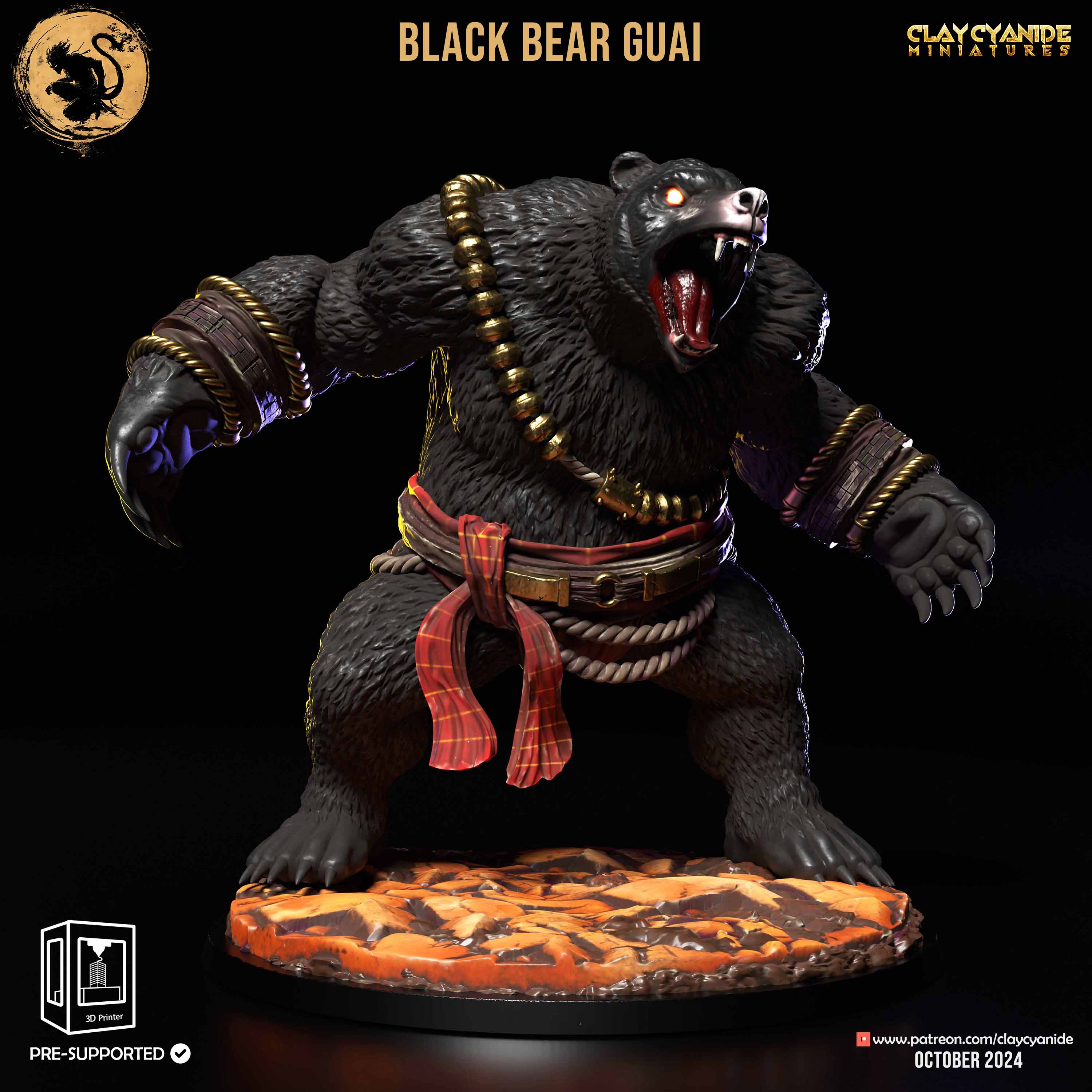 3D Printed Clay Cyanide Black Bear Guai Black Myth Wukong Set 28 32 mm D&D