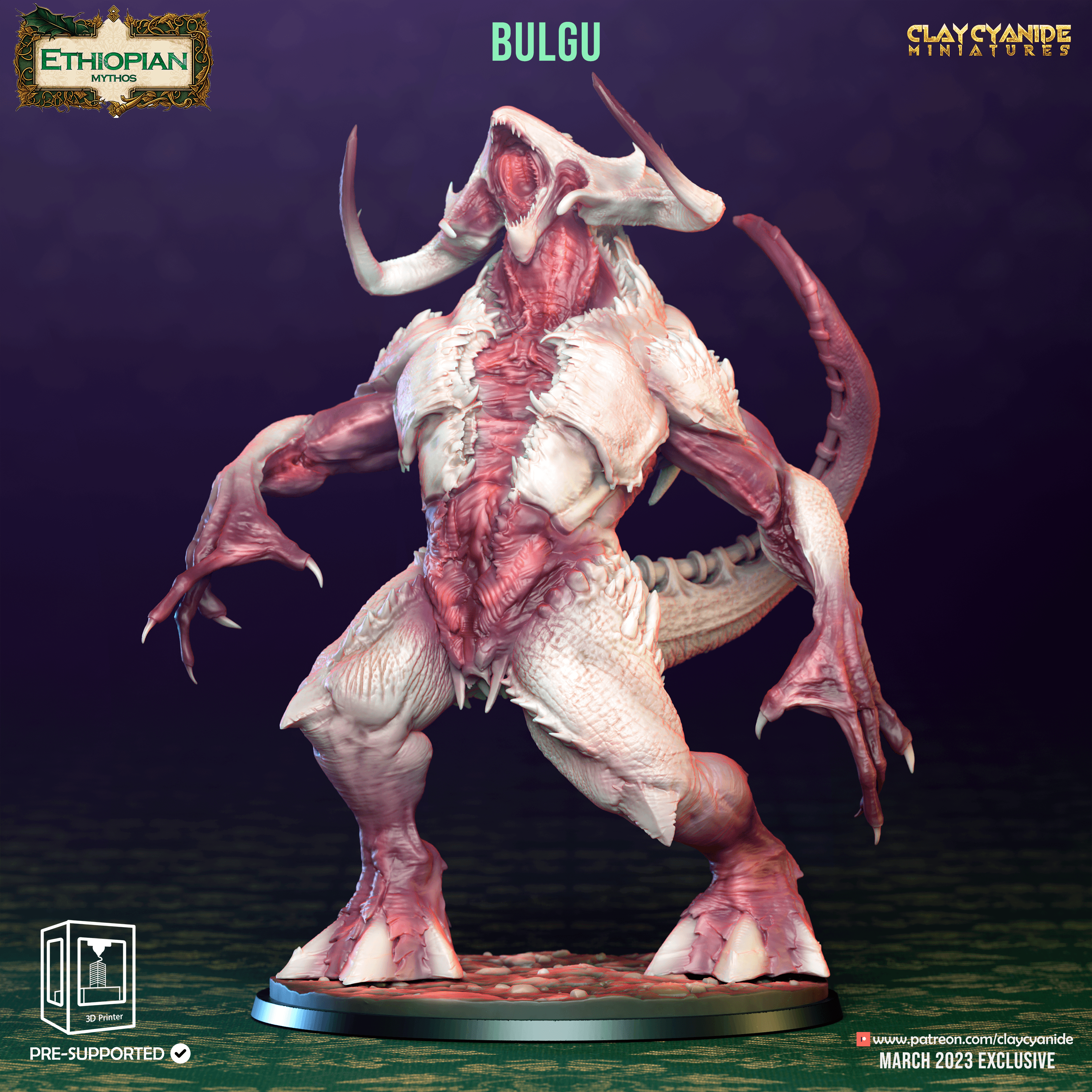 3D Printed Clay Cyanide Bulgu Ethiopian Mythos 28 32 mm D&D