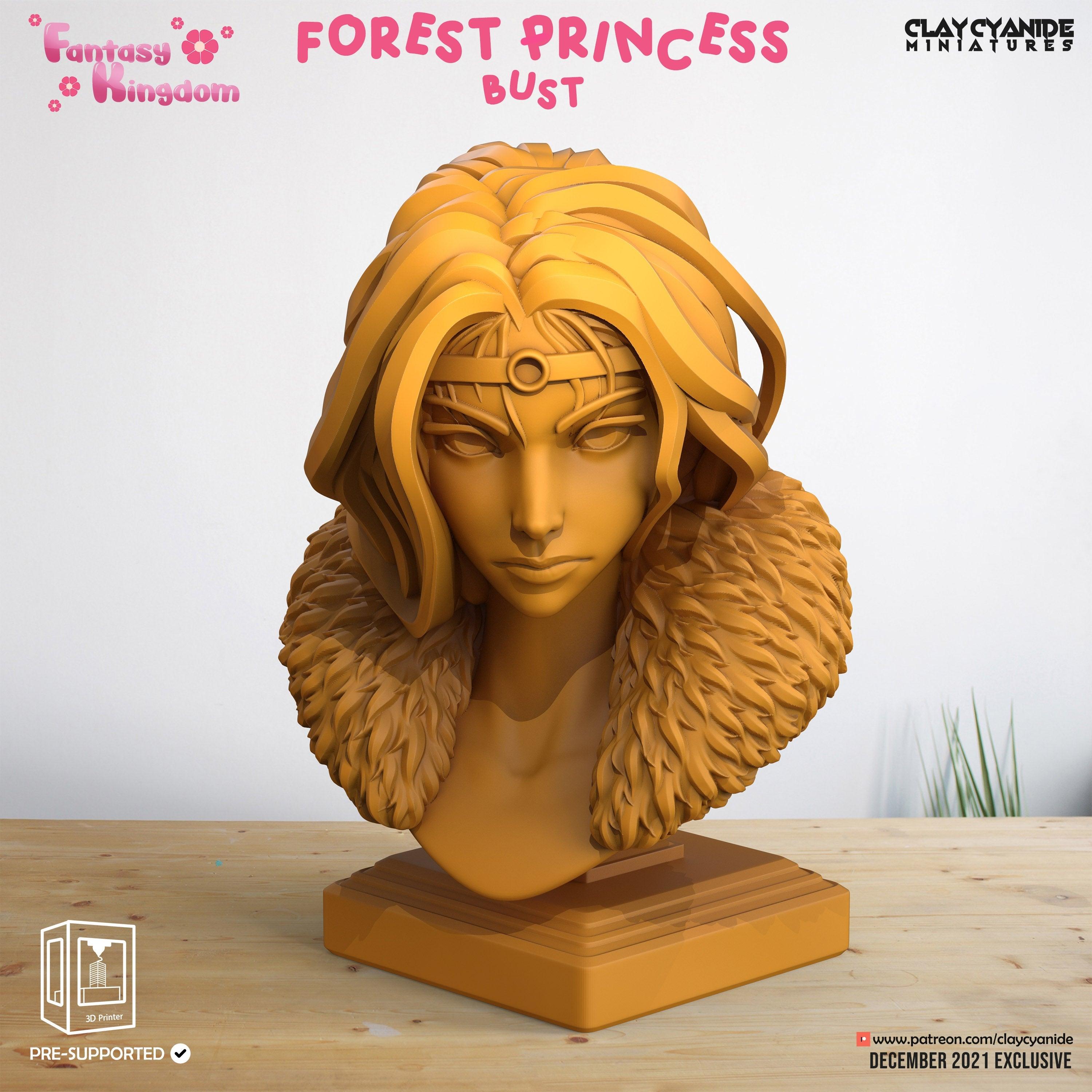 3D Printed Clay Cyanide Fantasy Kingdom - Forest Princess Bust 28mm 32mm D&D