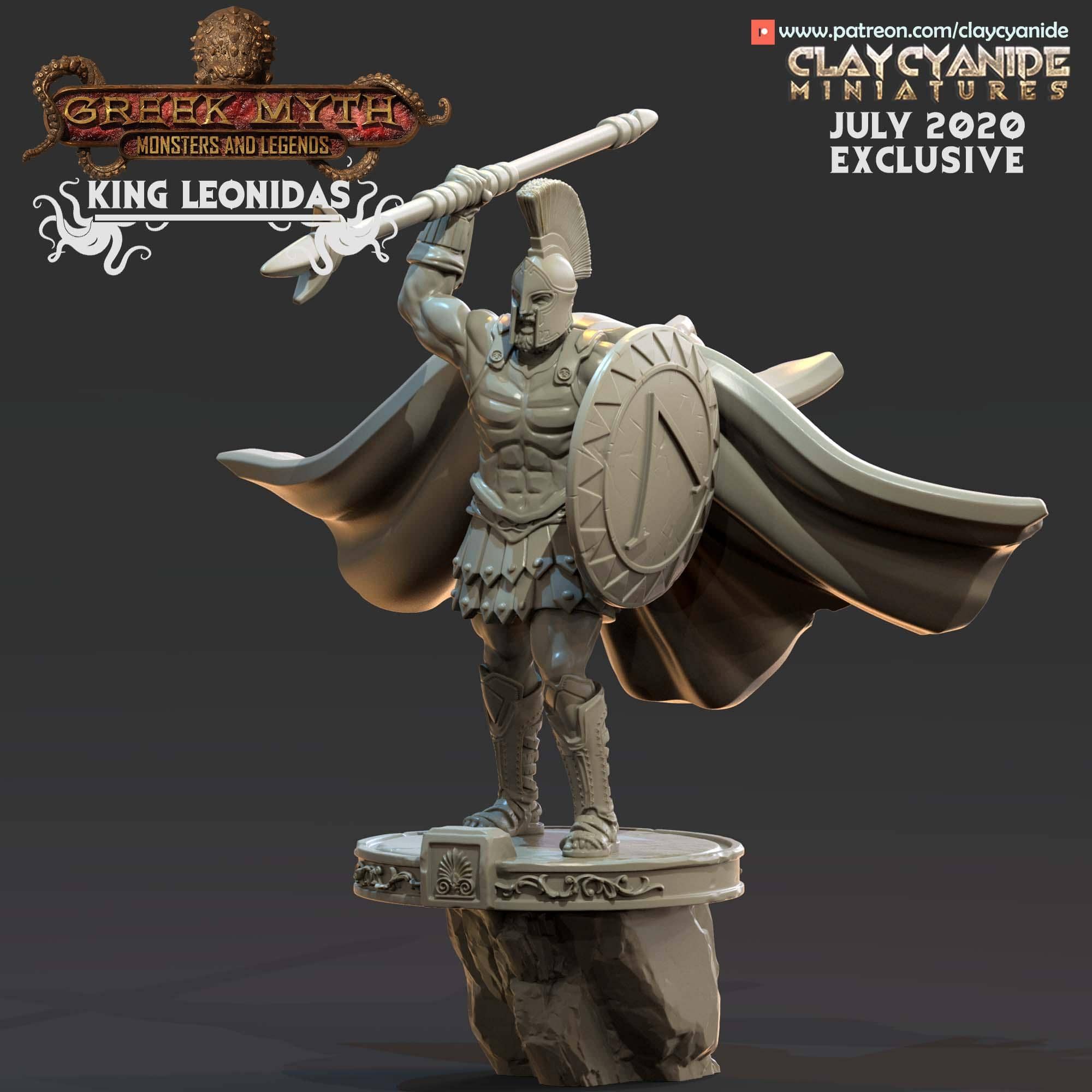 3D Printed Clay Cyanide King Leonidas Greek Mythology Part 2 28 32 mm D&D