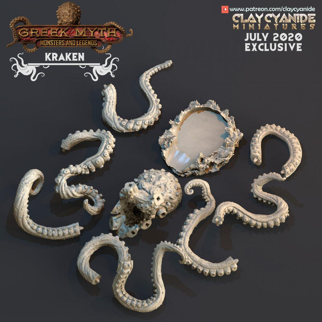 3D Printed Clay Cyanide Kraken Greek Mythology Part 2 28 32 mm D&D