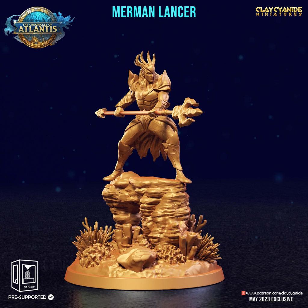 3D Printed Clay Cyanide Merman Lancers The Chronicles of Atlantis 28 32 mm D&D