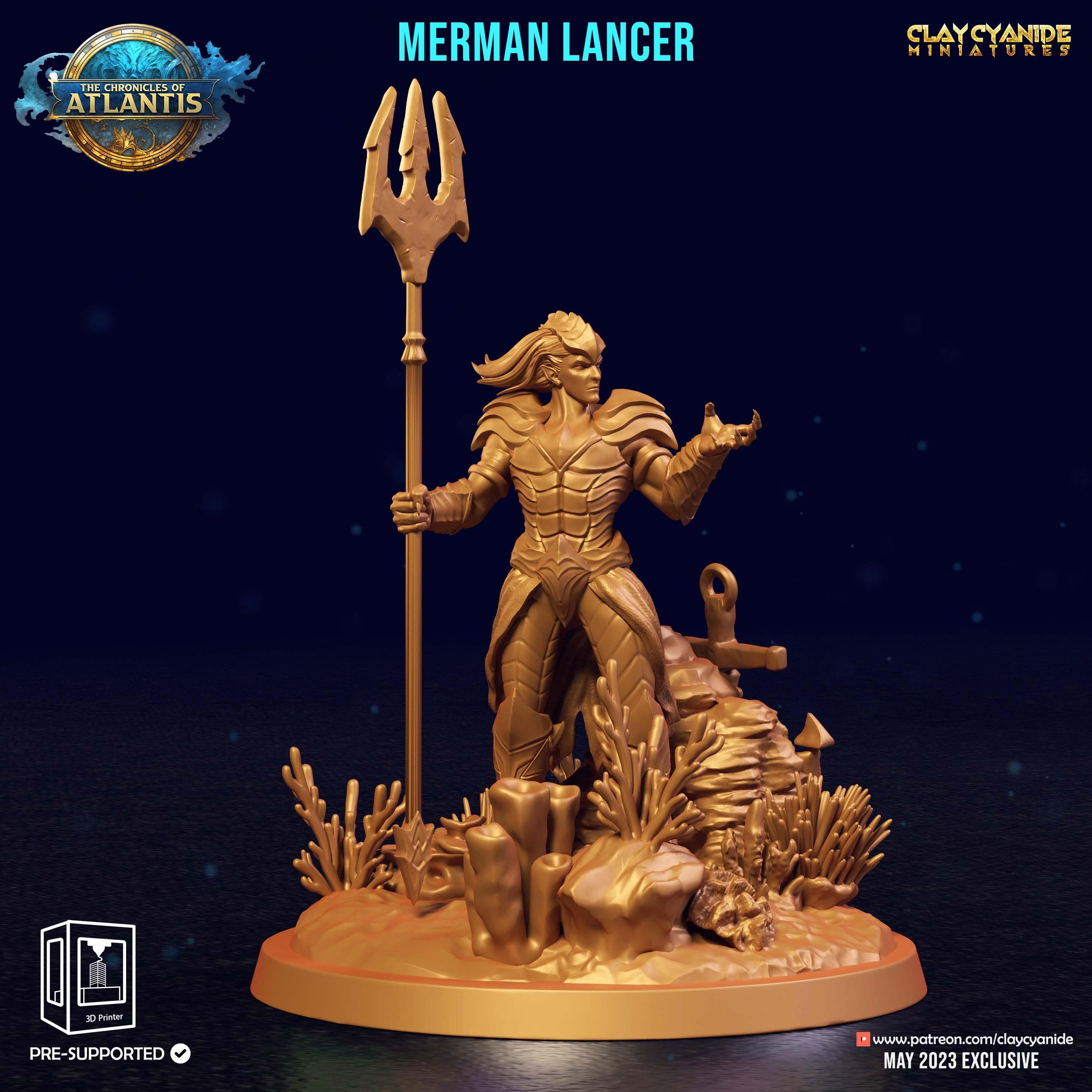 3D Printed Clay Cyanide Merman Lancers The Chronicles of Atlantis 28 32 mm D&D