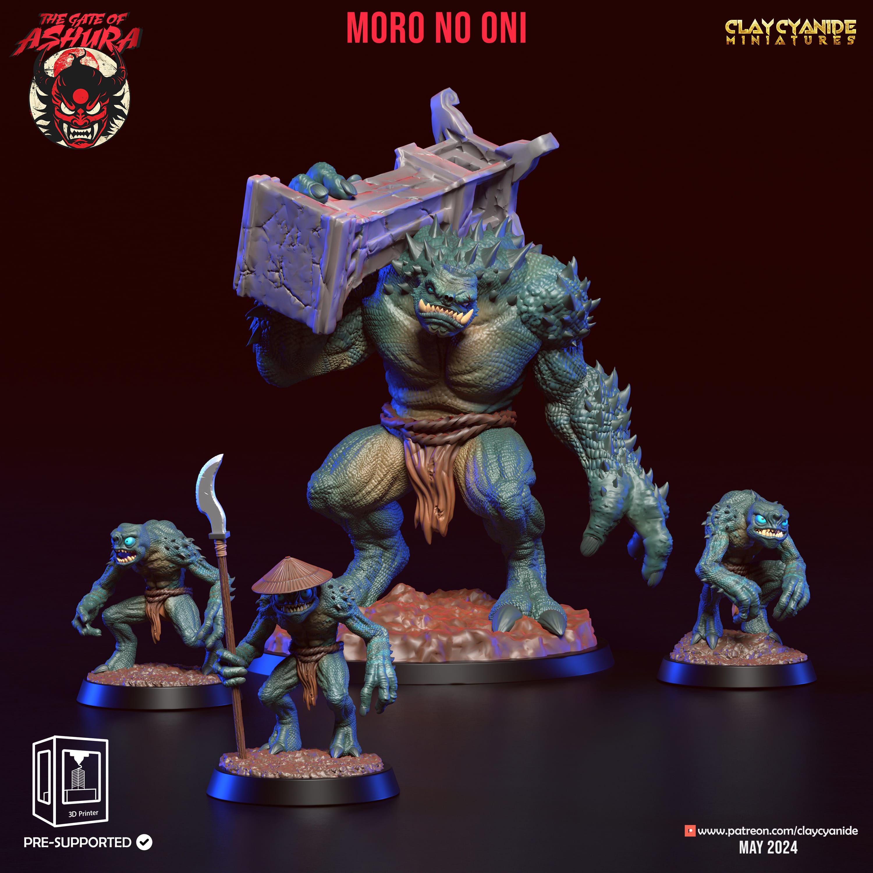 3D Printed Clay Cyanide Moro no Oni Set The Gate of Ashura 28 32 mm D&D