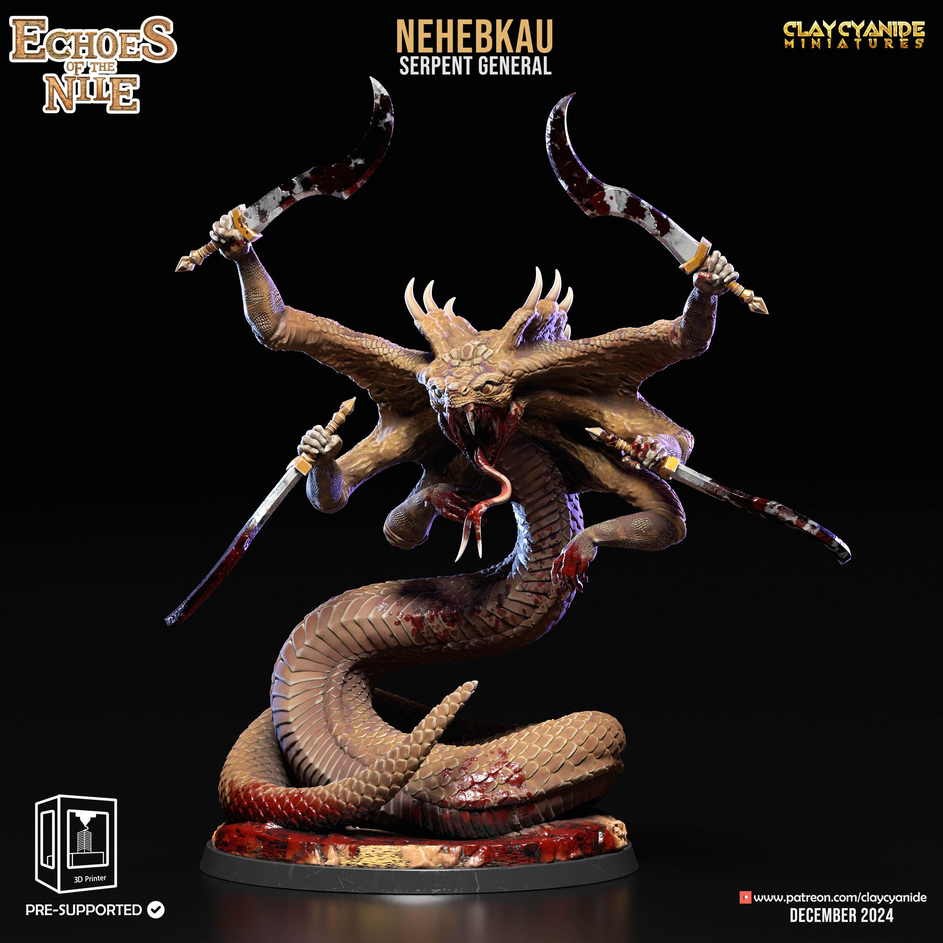 3D Printed Clay Cyanide Nehebkau Serpent General Echoes of the Nile 28 32 mm D&D