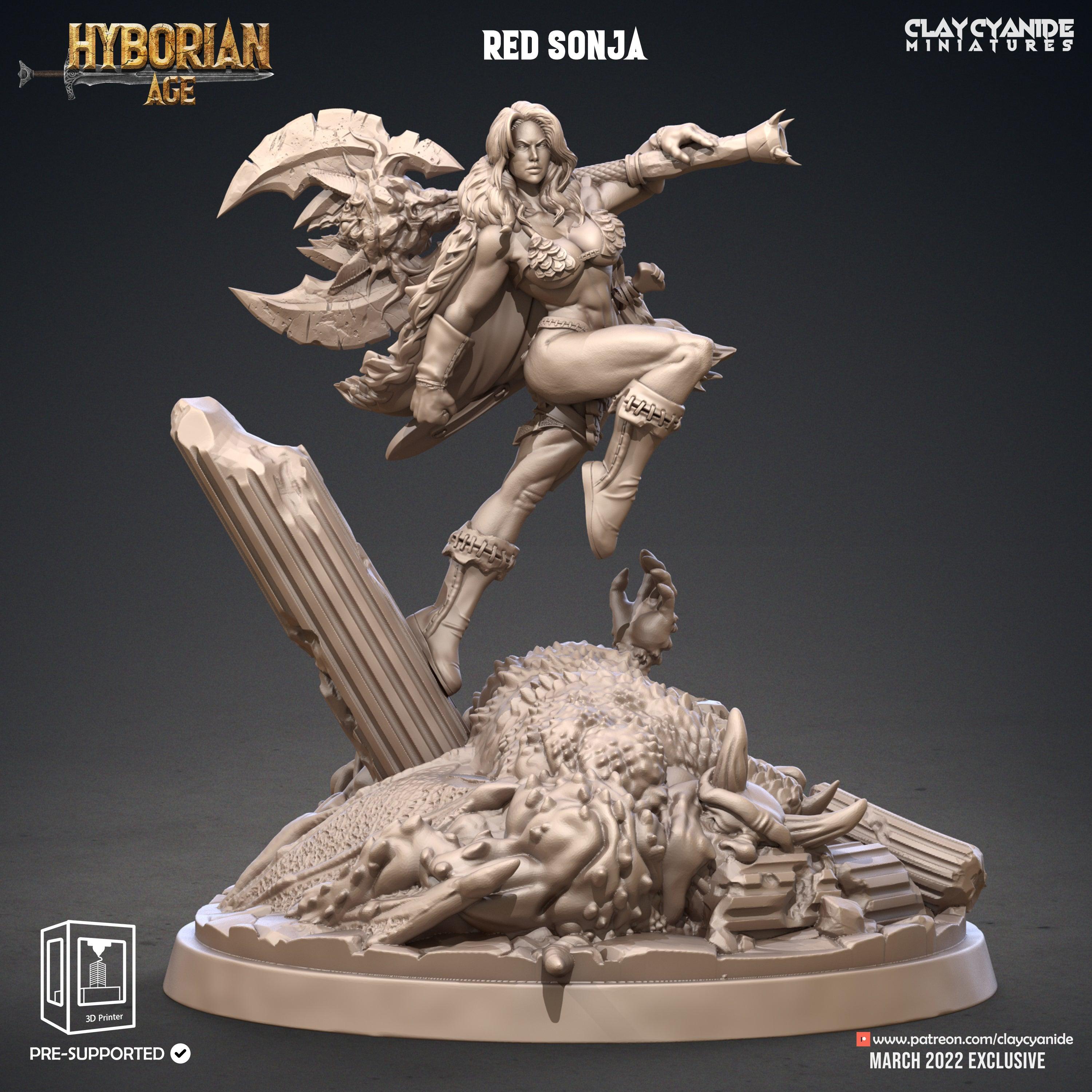 3D Printed Clay Cyanide Red Sonja 28-32mm Hyborian Age Ragnarok D&D