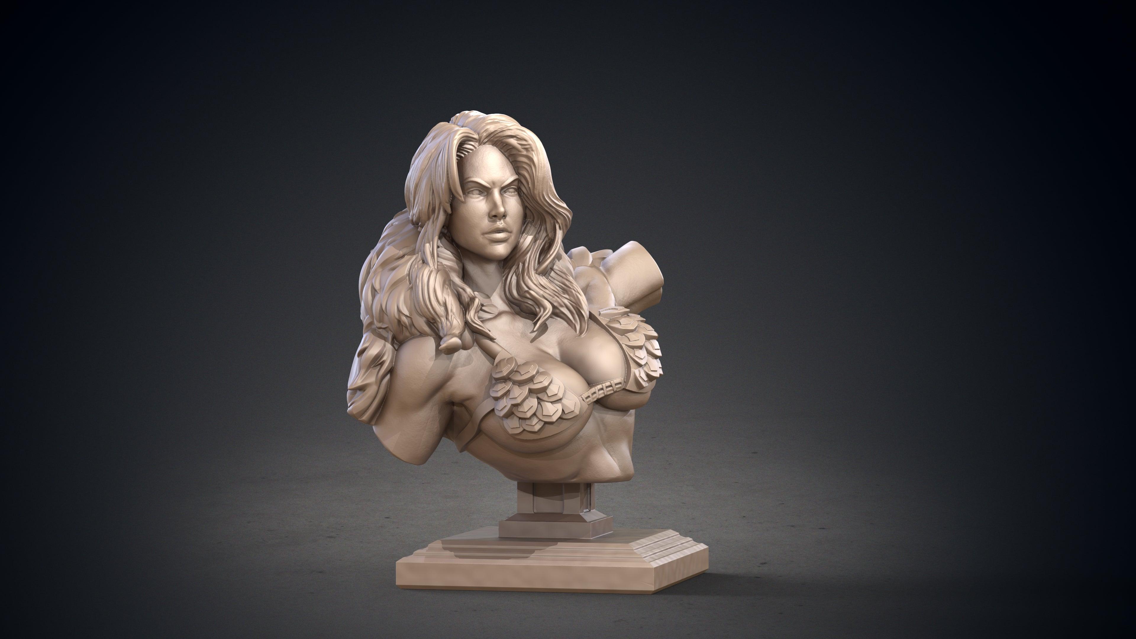 3D Printed Clay Cyanide Red Sonja Bust Hyborean Age Ragnarok D&D