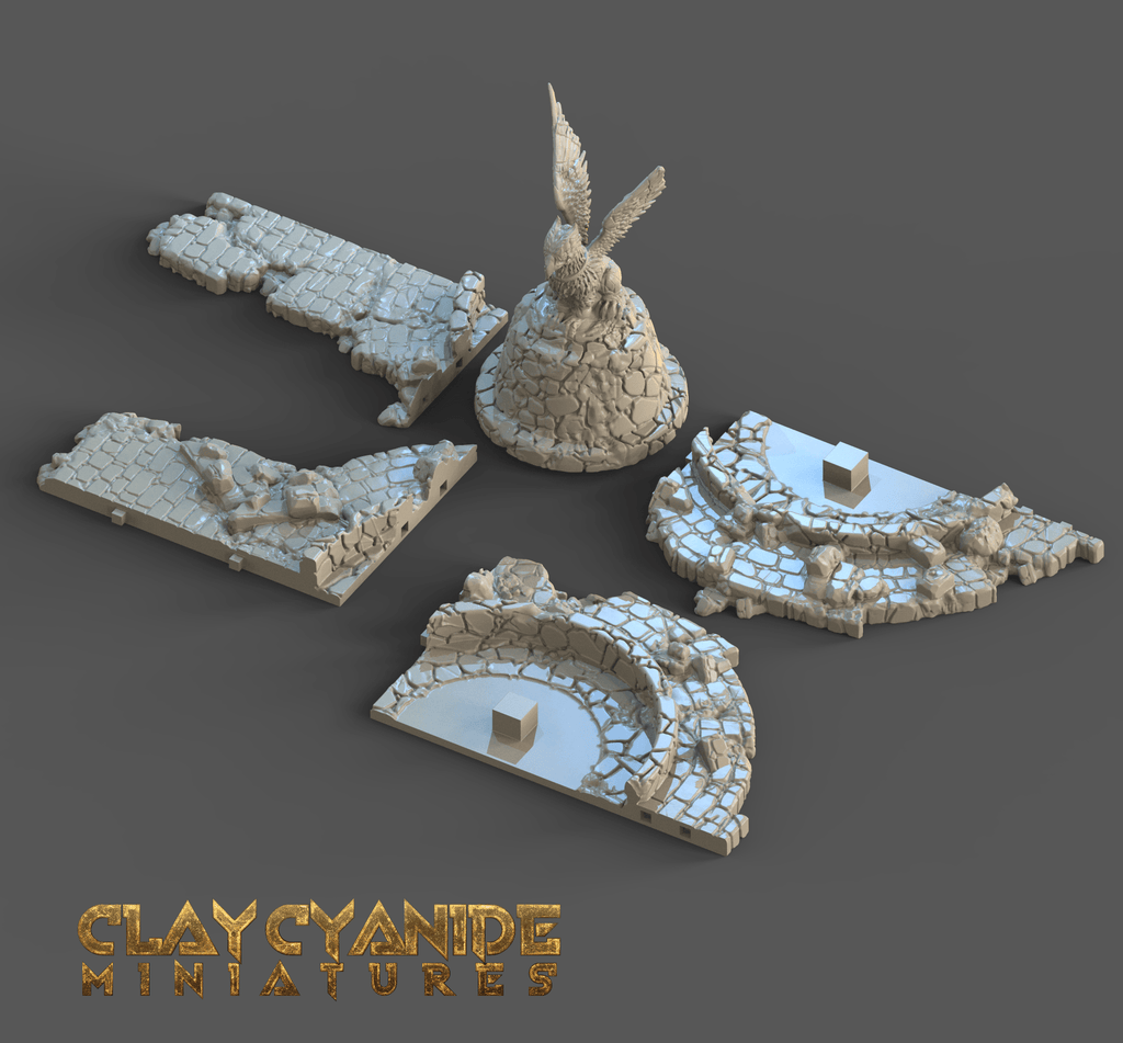 3D Printed Clay Cyanide Ruins Set 28mm-32mm Ragnarok D&D