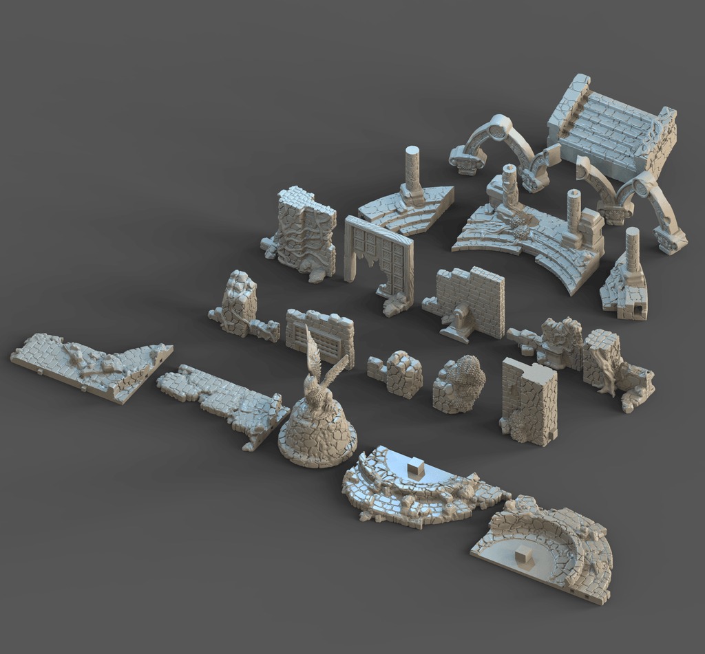 3D Printed Clay Cyanide Ruins Set 28mm-32mm Ragnarok D&D