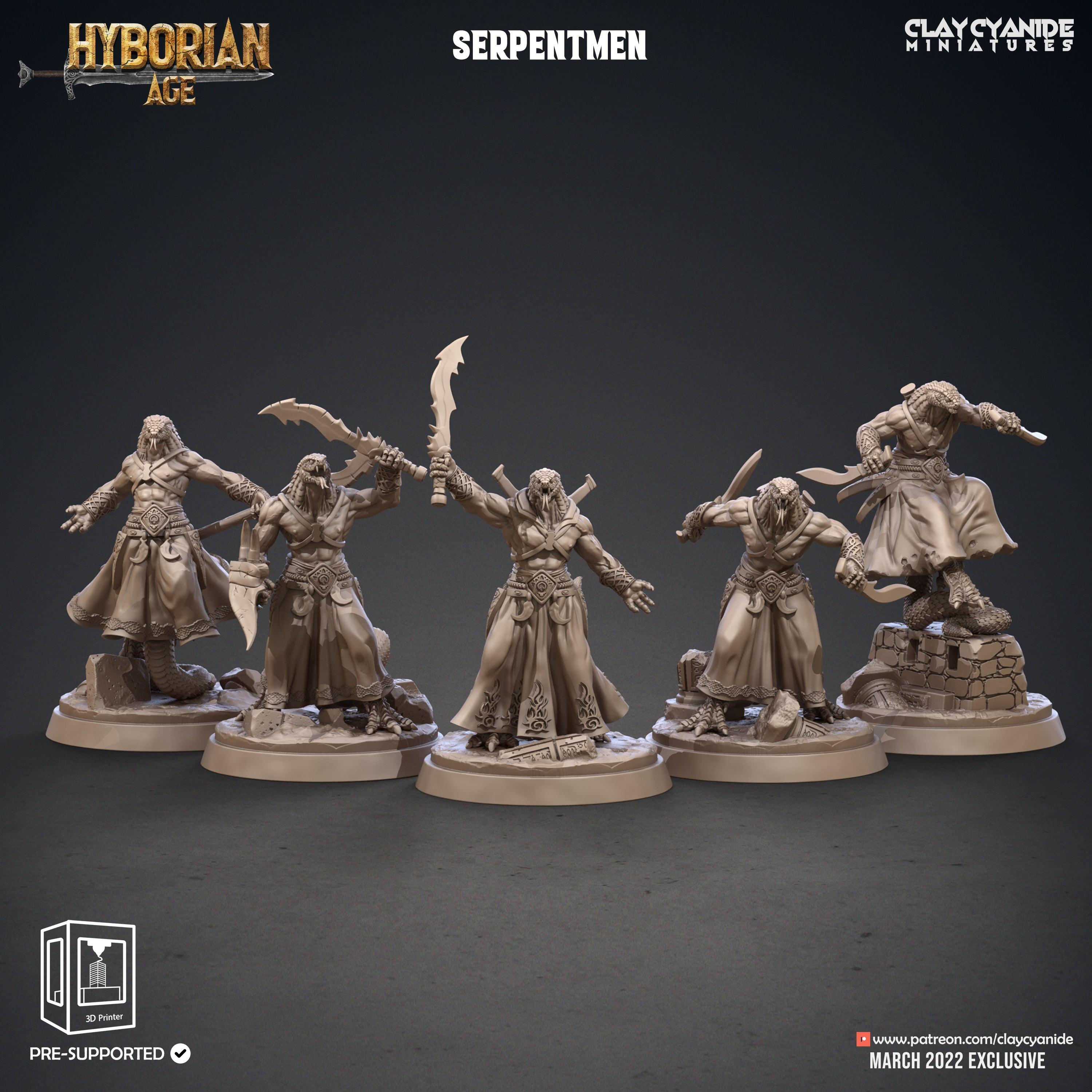 3D Printed Clay Cyanide Serpentmen Set Hyborian Age 28mm-32mm Ragnarok D&D