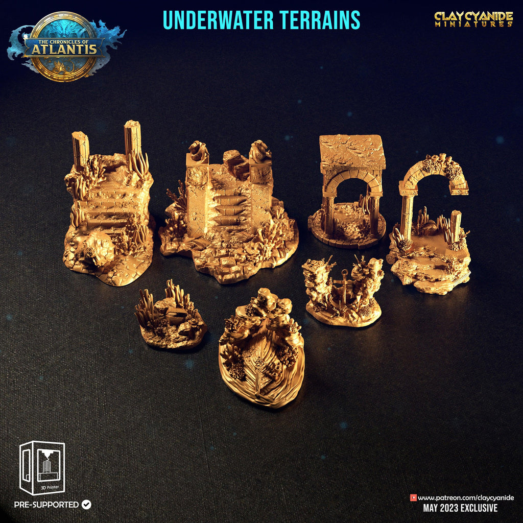3D Printed Clay Cyanide Underwater Terrains The Chronicles of Atlantis 28 32 mm D&D
