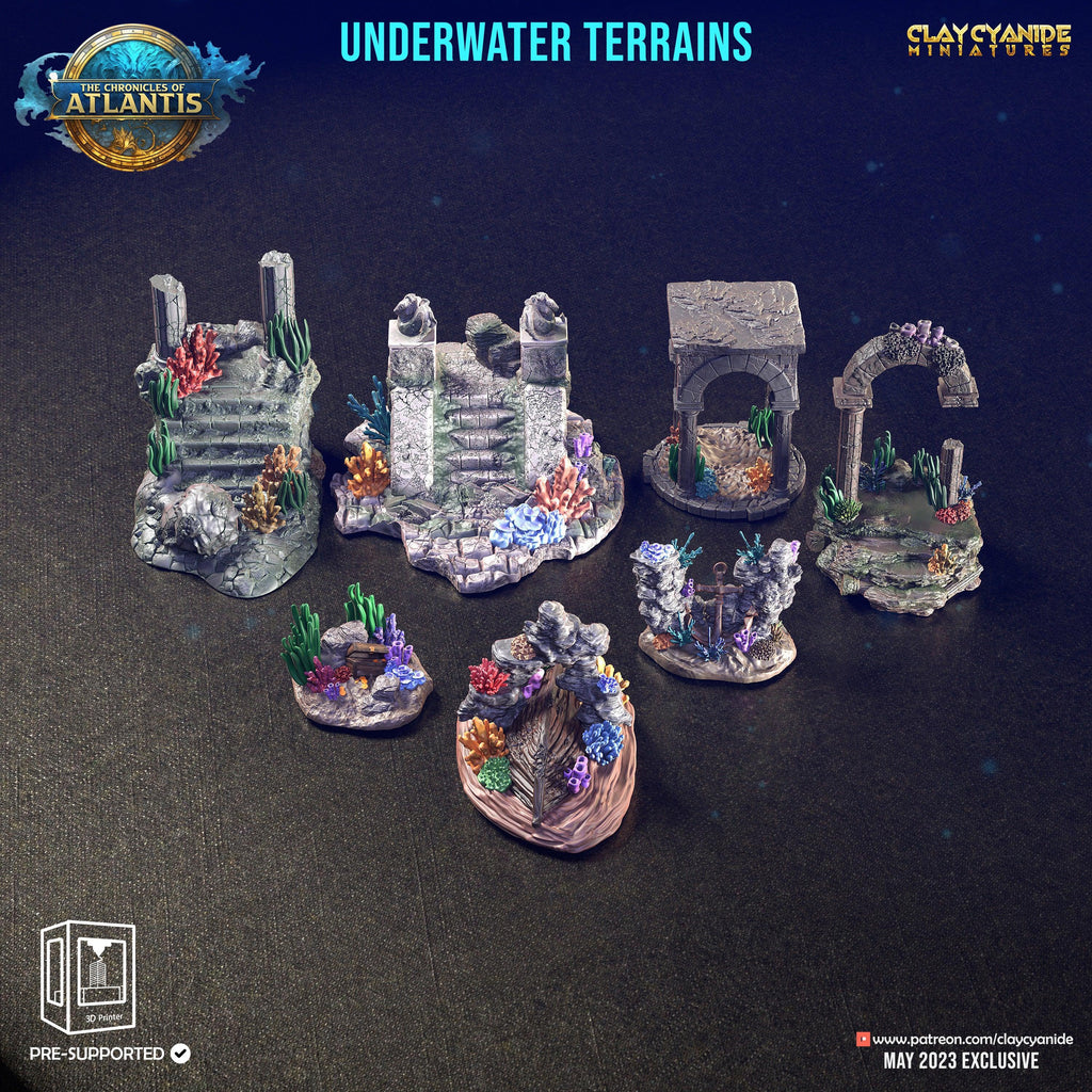 3D Printed Clay Cyanide Underwater Terrains The Chronicles of Atlantis 28 32 mm D&D