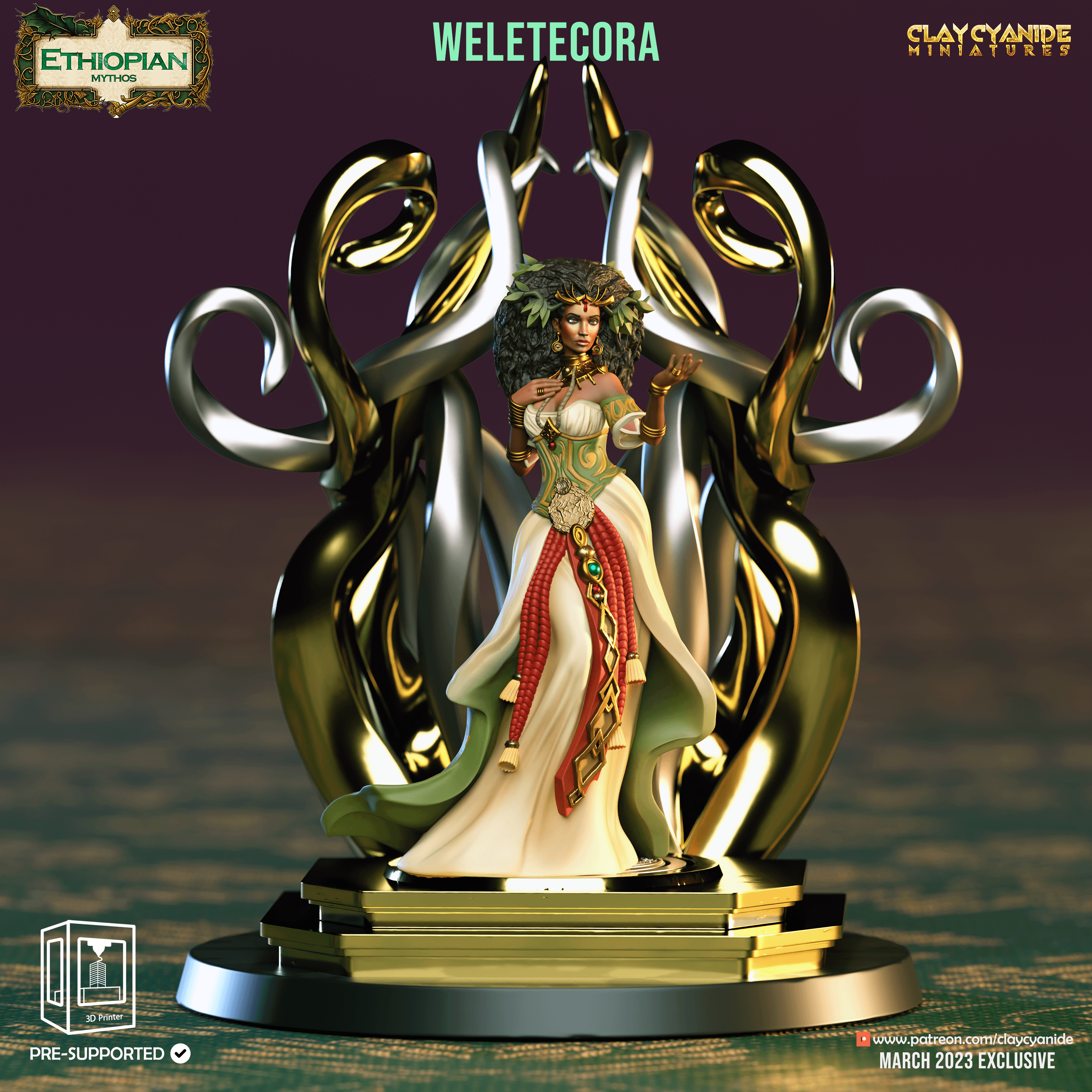3D Printed Clay Cyanide Weletecora Ethiopian Mythos 28 32 mm D&D