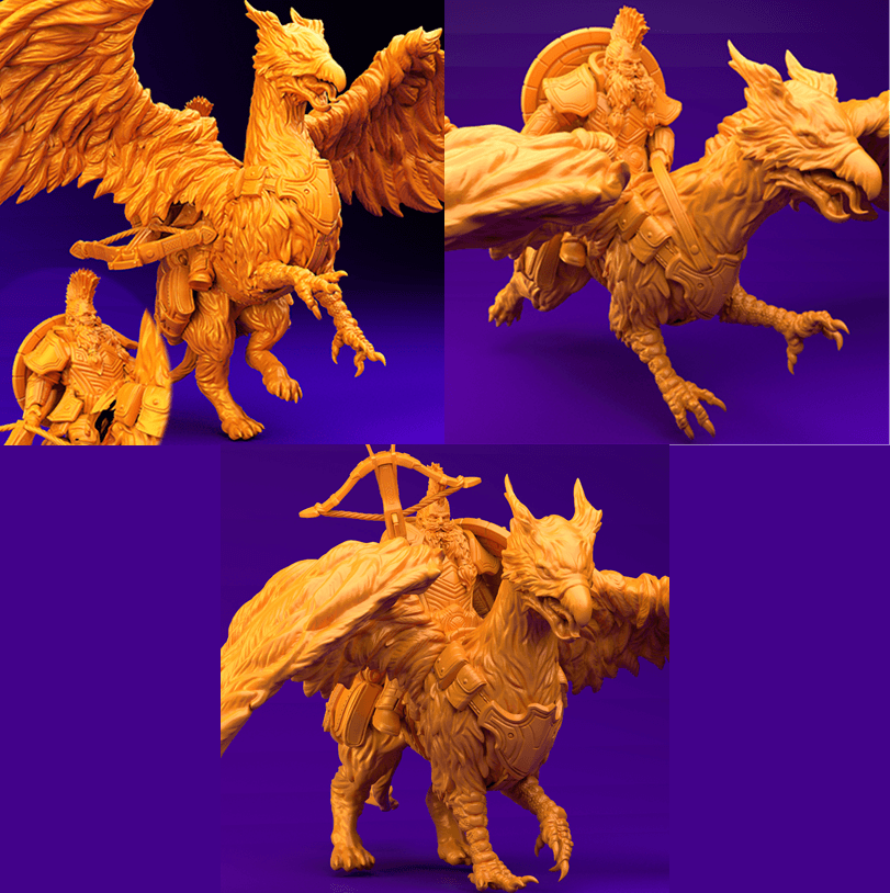 3D Printed Dwarf’s Army Nafarrate - Dwarf Griffon Rider Set 28mm 32mm Ragnarok D&D