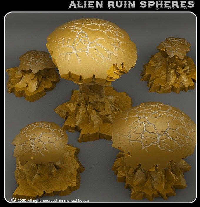 3D Printed Fantastic Plants and Rocks Alien Ruin Spheres 28mm - 32mm D&D Wargaming