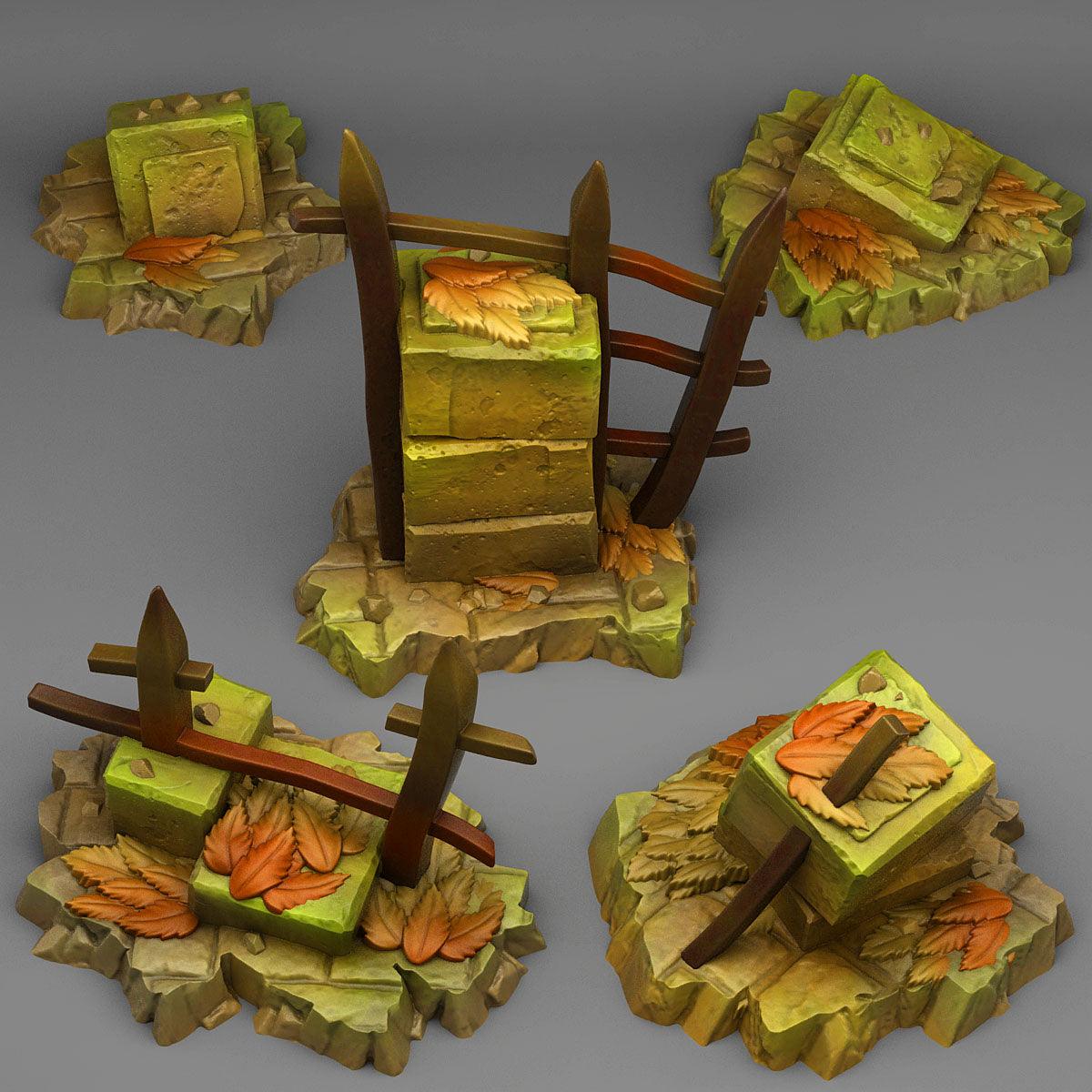3D Printed Fantastic Plants and Rocks Autumn Ruins 28mm - 32mm D&D Wargaming