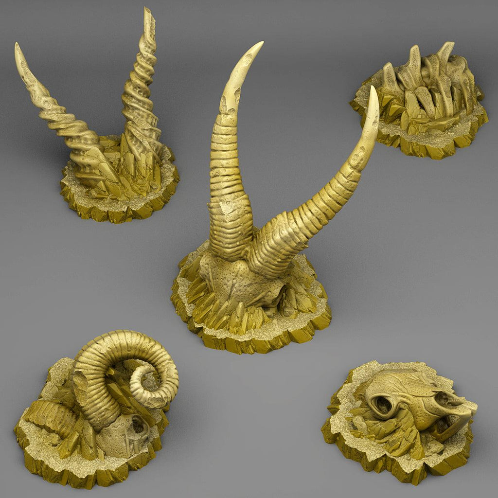 3D Printed Fantastic Plants and Rocks Buried Ram Skeletons 28mm - 32mm D&D Wargaming
