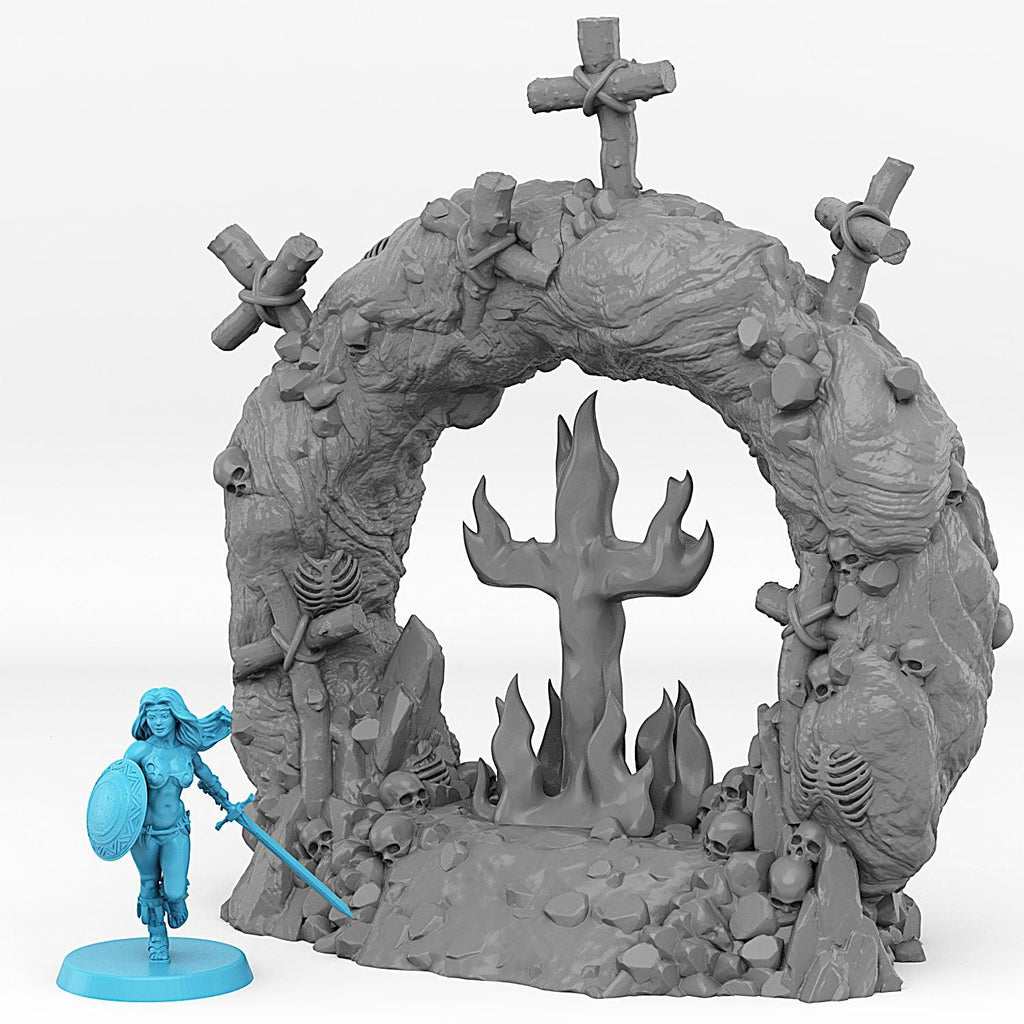 3D Printed Fantastic Plants and Rocks Cemetery Portal With Its Cross Effect 28mm - 32mm D&D Wargaming
