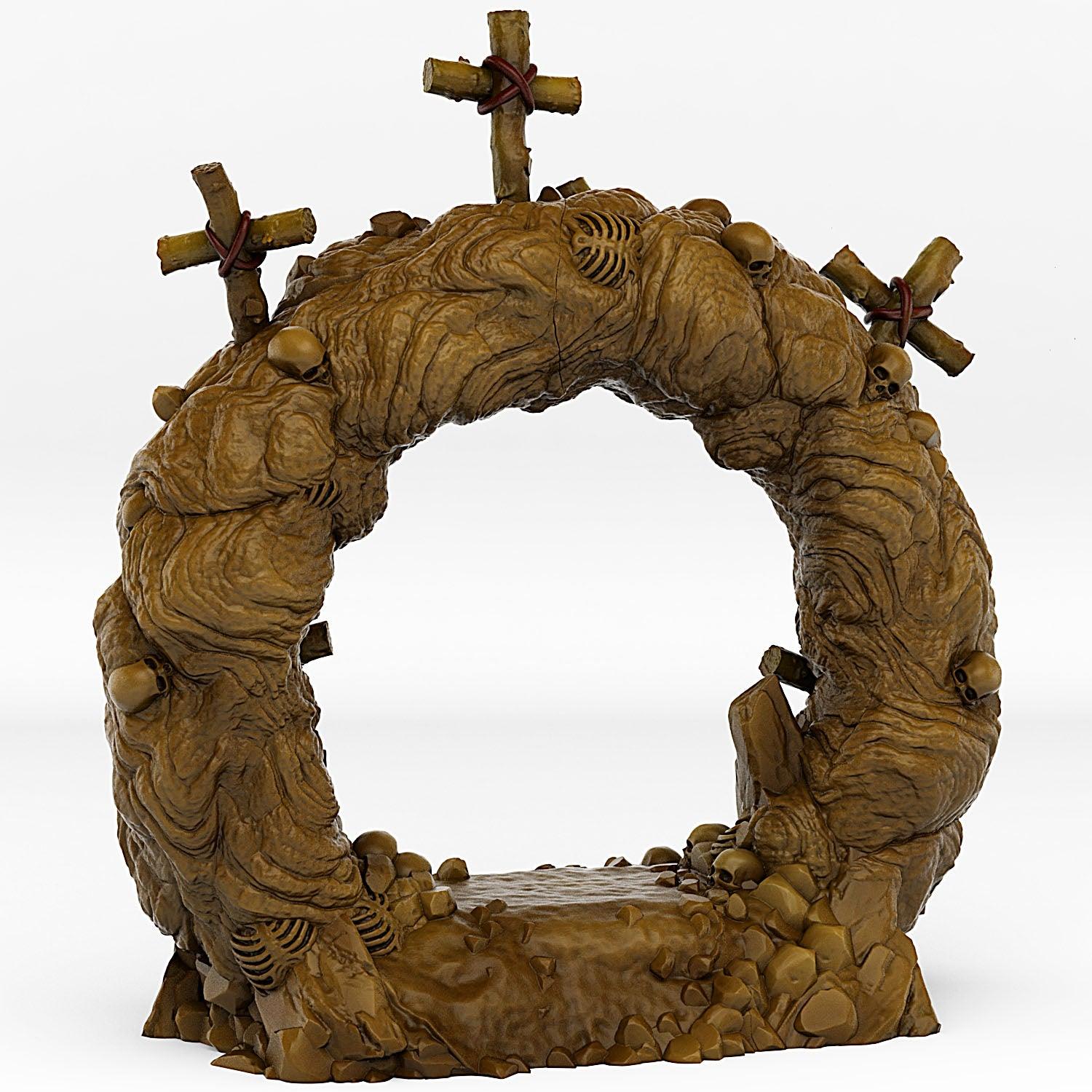 3D Printed Fantastic Plants and Rocks Cemetery Portal With Its Cross Effect 28mm - 32mm D&D Wargaming