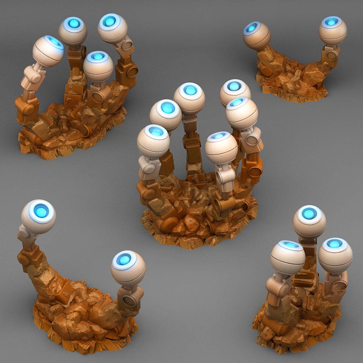 3D Printed Fantastic Plants and Rocks Robotic Eyes Plants 28mm - 32mm D&D Wargaming