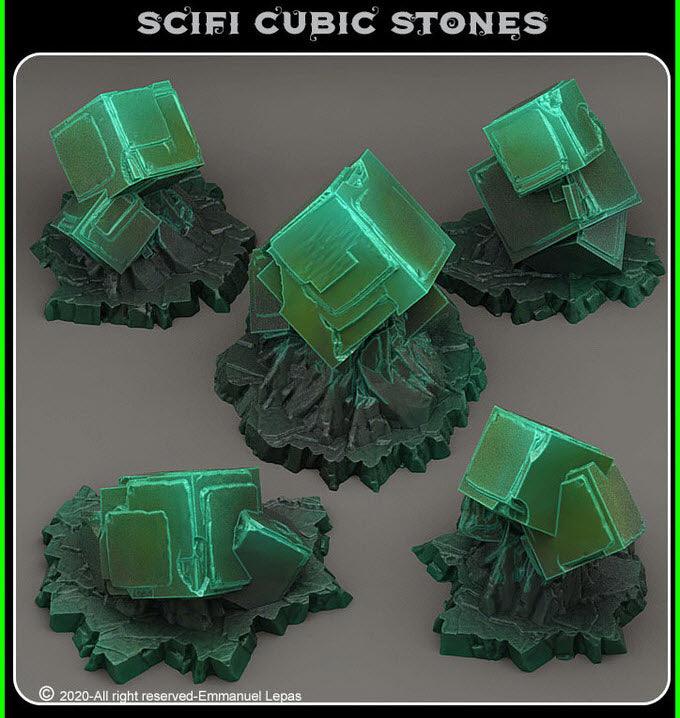 3D Printed Fantastic Plants and Rocks Scifi Cubic Stones 28mm - 32mm D&D Wargaming
