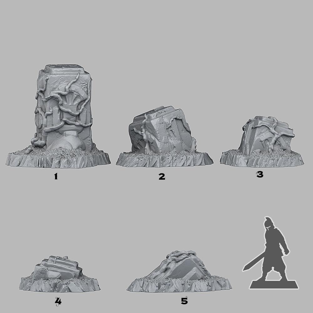 3D Printed Fantastic Plants and Rocks TROPICAL RUINS 28mm - 32mm D&D Wargaming