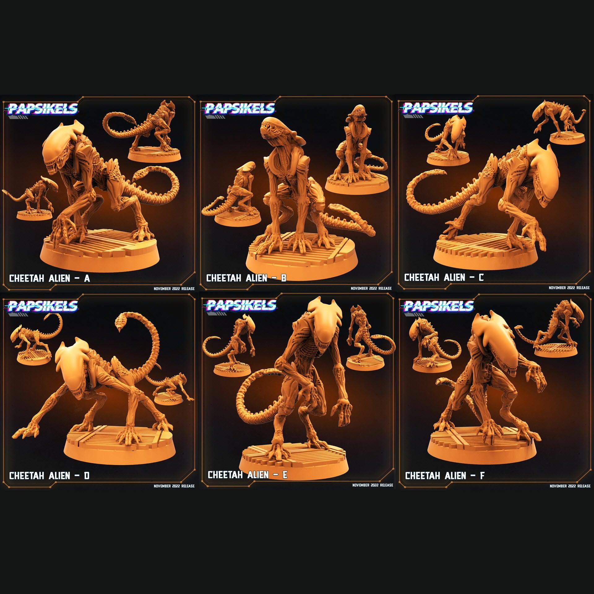 3D Printed Papsikels Cyberpunk Sci-Fi Cheetah Alien Set - 28mm 32mm