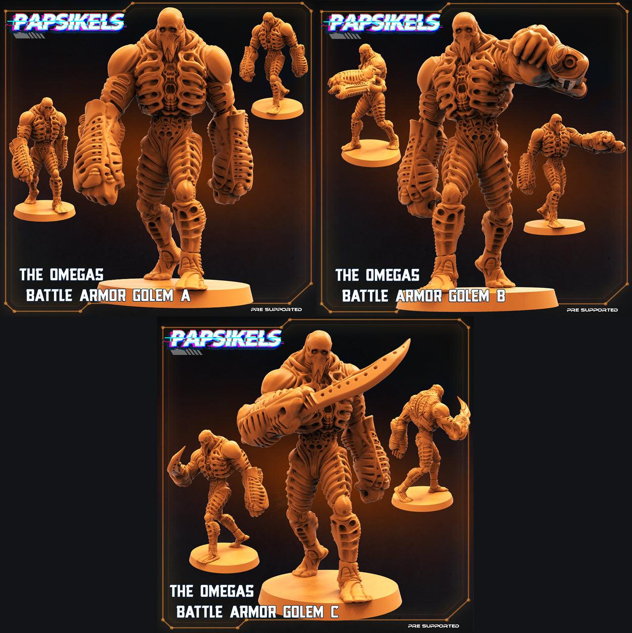 3D Printed Papsikels Cyberpunk Sci-Fi Omega Battle Armor Golem Set - 28mm 32mm
