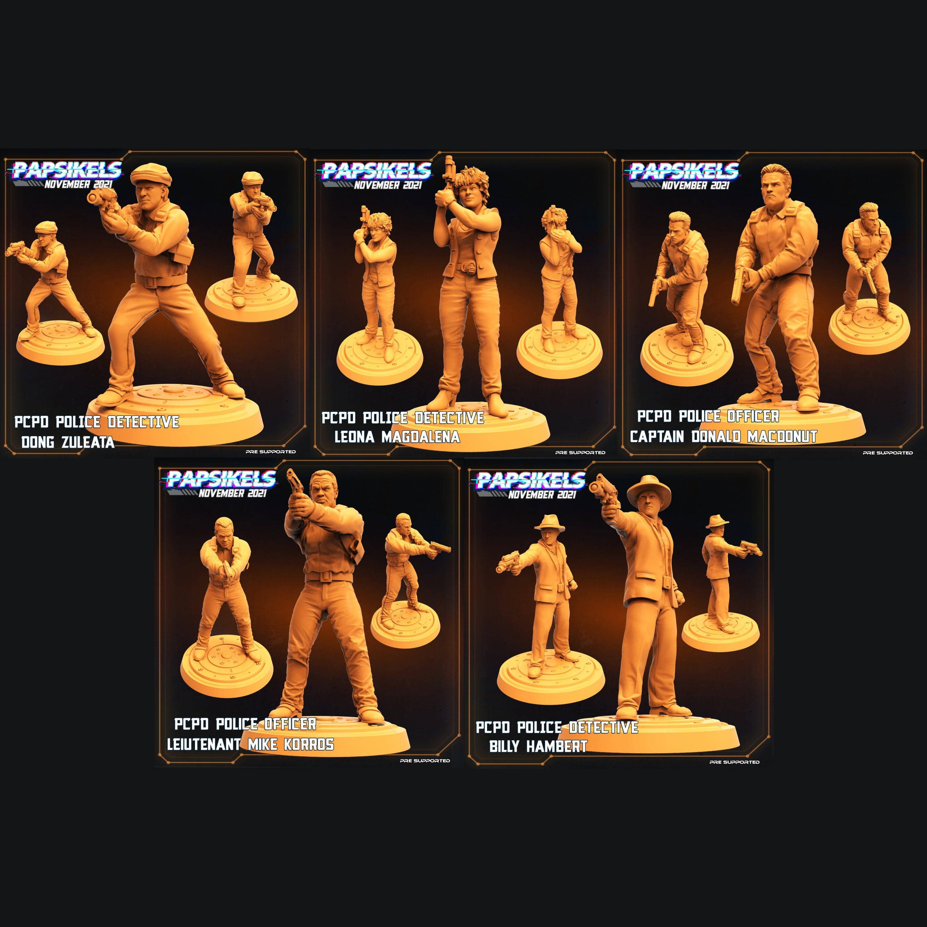 3D Printed Papsikels Cyberpunk Sci-Fi Pcpd Police Officer Detective Set - 28mm 32mm