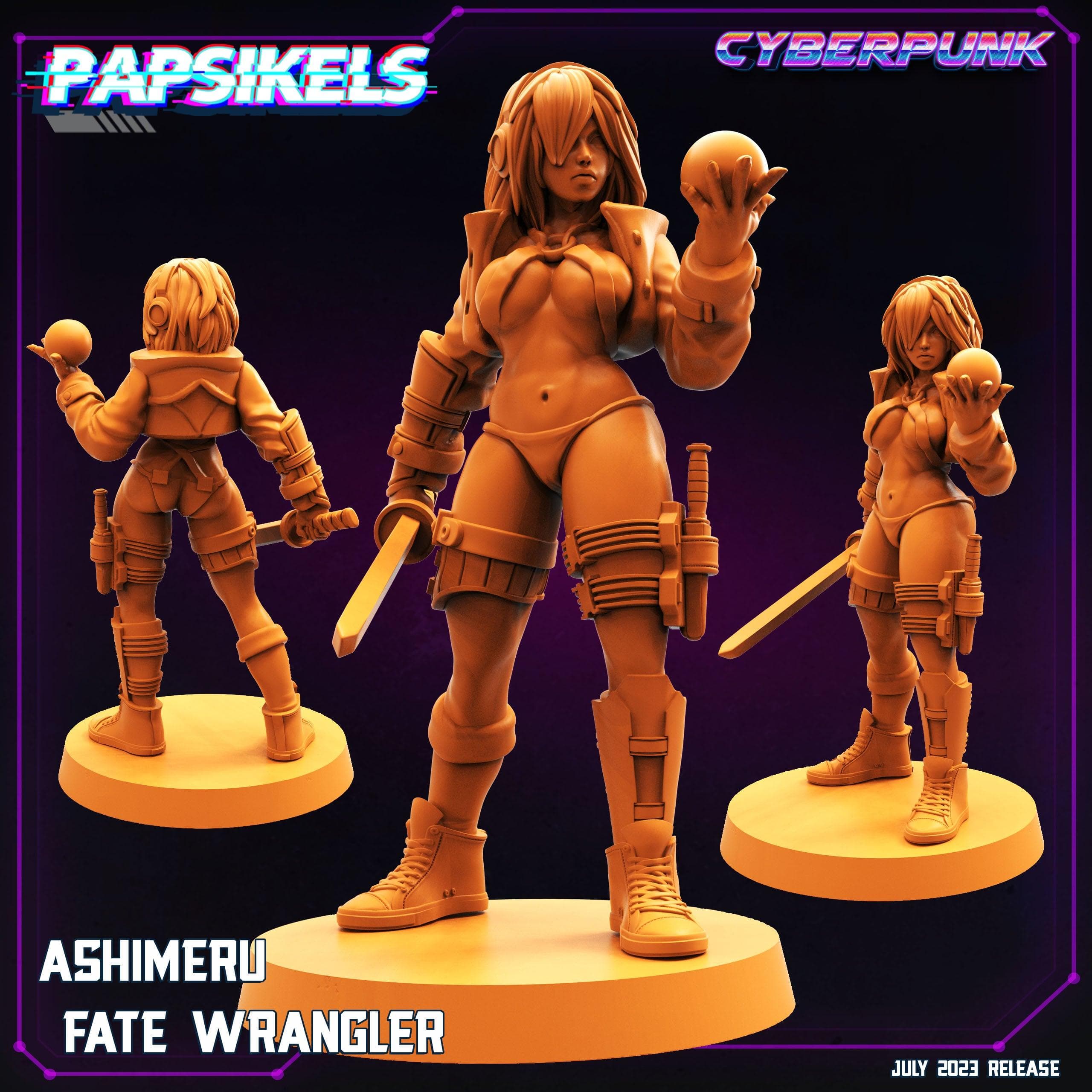 3D Printed Papsikels July 2023 - Cyberpunk Ashimeru Fate Wrangler 28mm 32mm