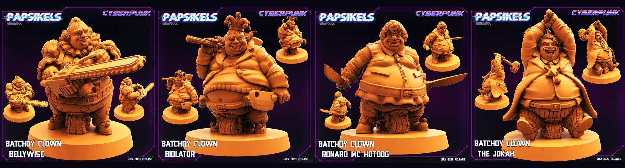 3D Printed Papsikels July 2023 - Cyberpunk Batchoy Clown Set 28mm 32mm