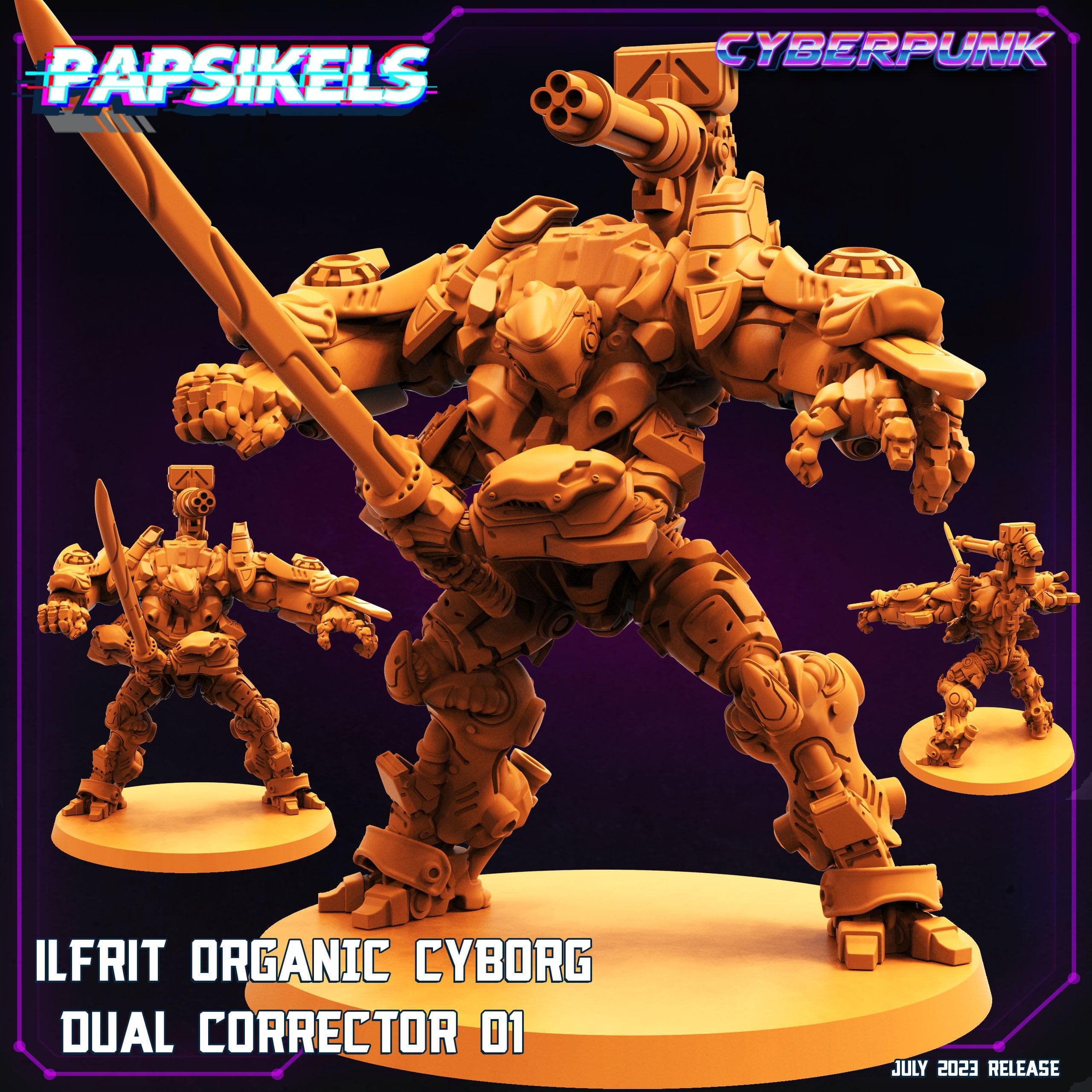 3D Printed Papsikels July 2023 - Cyberpunk Ilfrit Organic Cyborg Dual Corrector 01 28mm 32mm