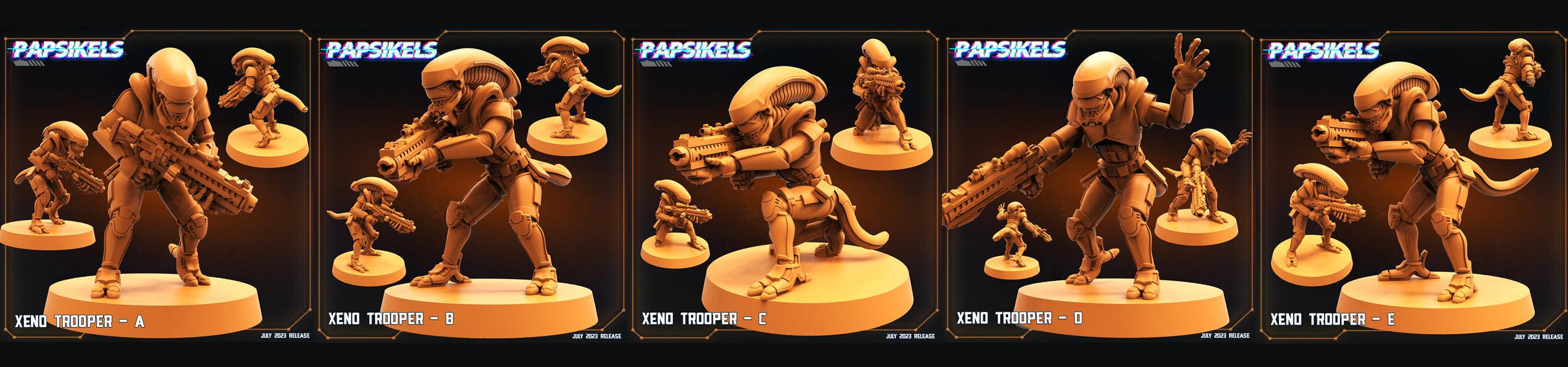 3D Printed Papsikels July 2023 - Xeno Wars Xeno Trooper Set 28mm 32mm