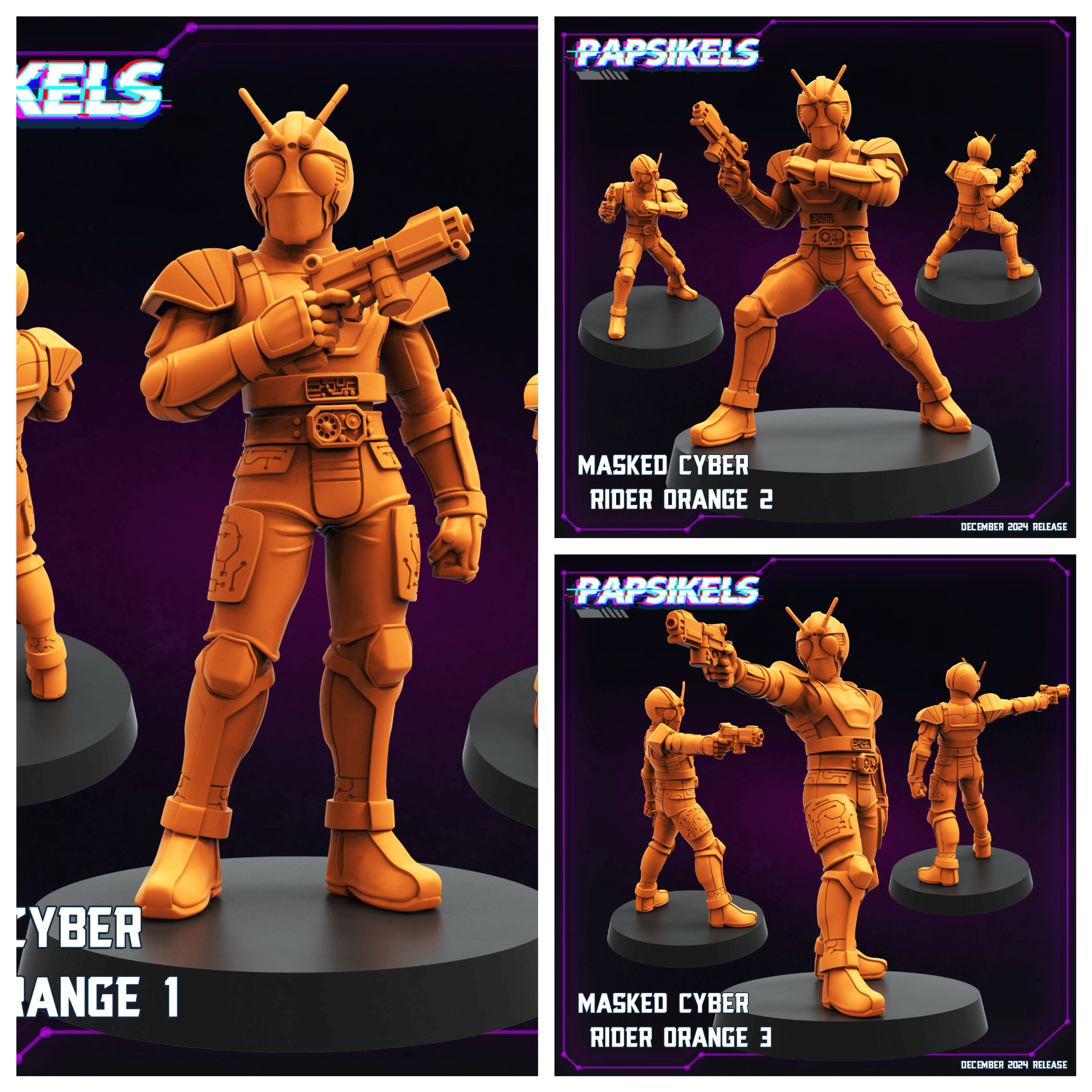 3D Printed Papsikels Masked Cyber Rider Orange Dec. 2024 Cyberpunk 28mm 32mm
