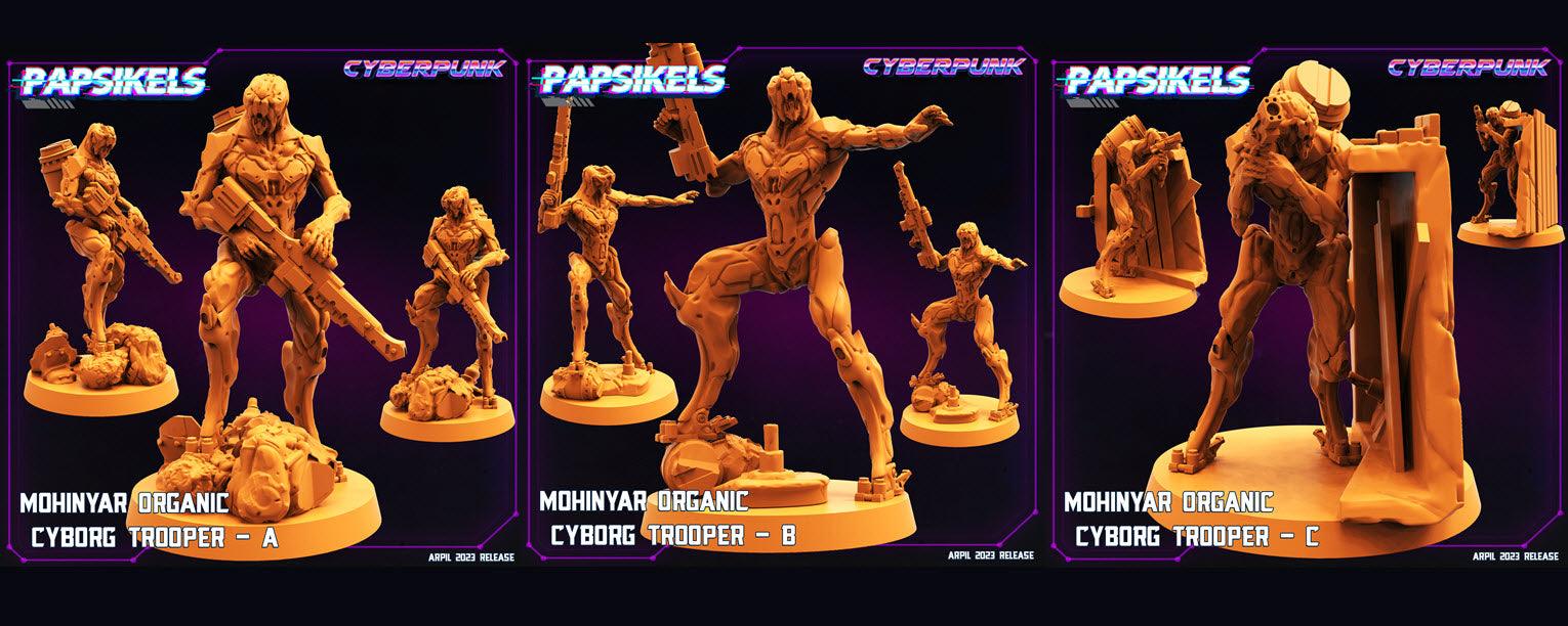 3D Printed Papsikels May 2023 Cyberpunk Mohinyar Organic Cyborg Trooper Set 28mm 32mm
