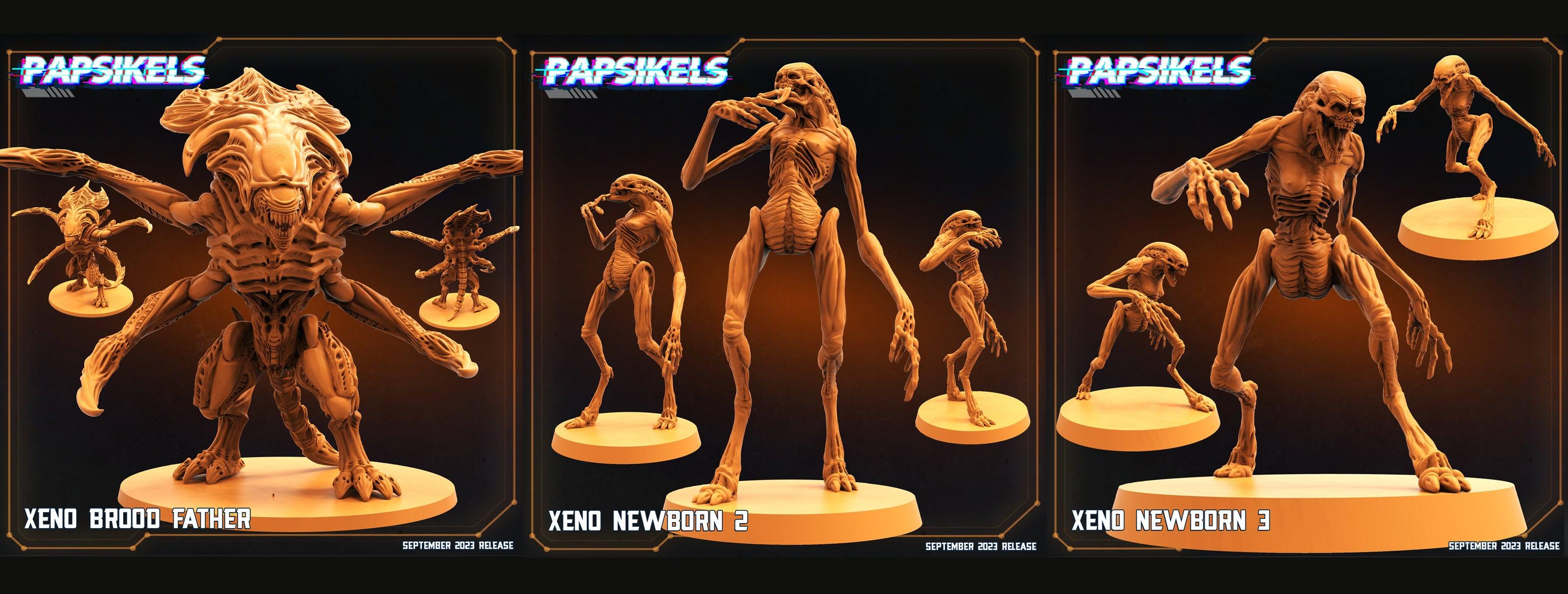 3D Printed Papsikels September 2023 - Aliens Vs Humans 6 Xeno Set 28mm 32mm