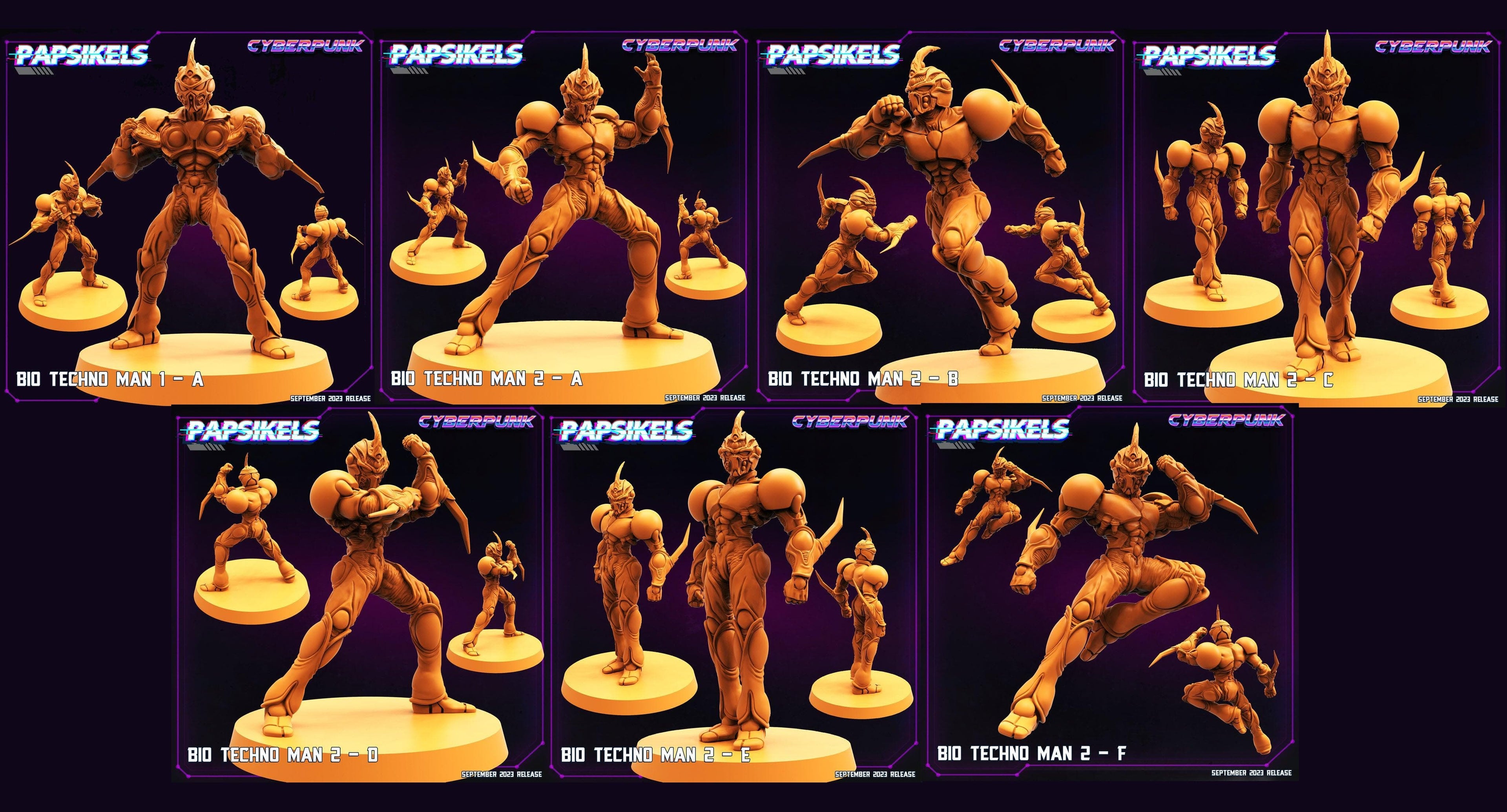 3D Printed Papsikels September 2023 Cyberpunk Bio Techno Man 1 Set 28mm 32mm