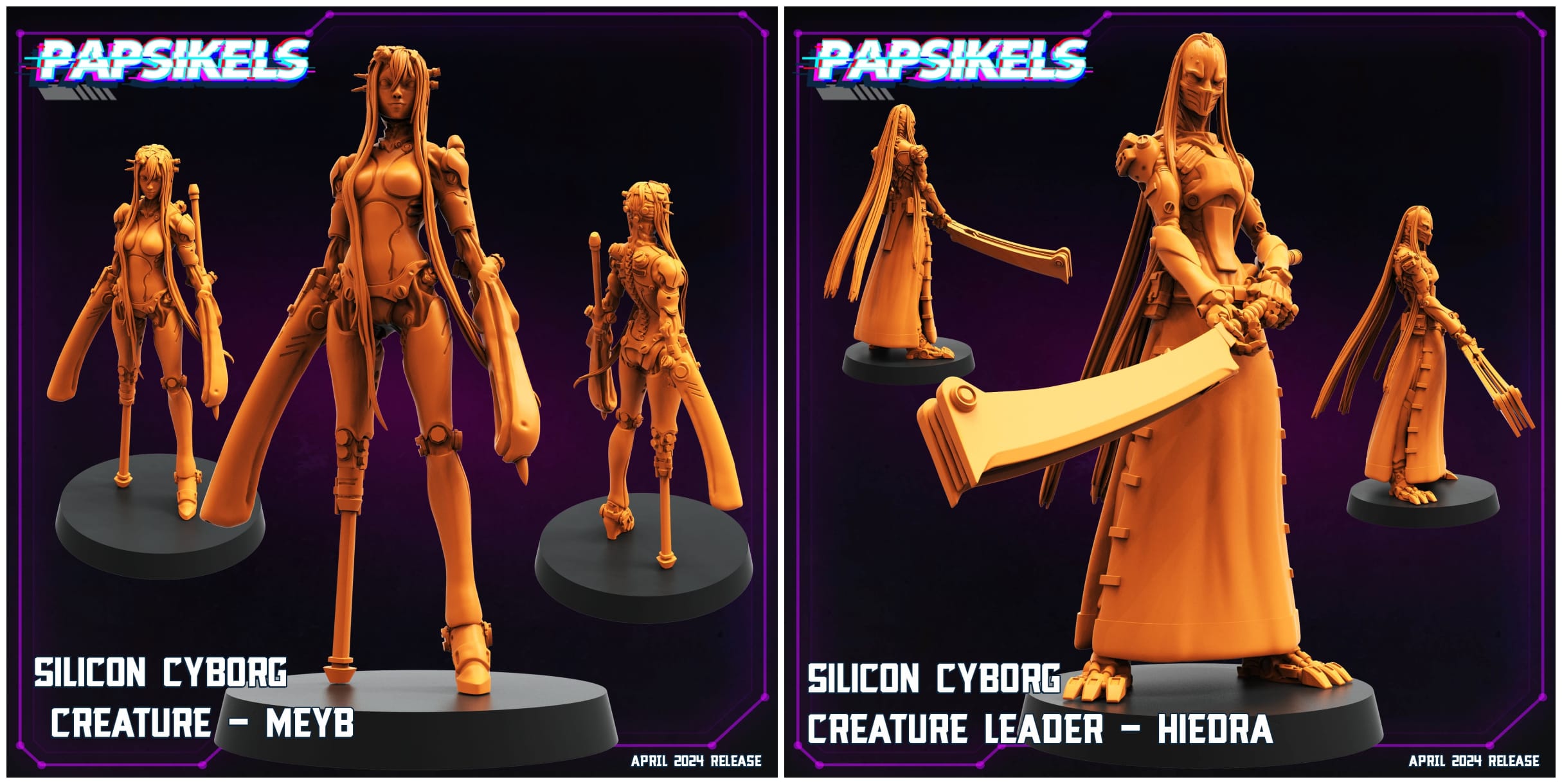 3D Printed Papsikels Silicon Cyborg Creature Set 28mm 32mm