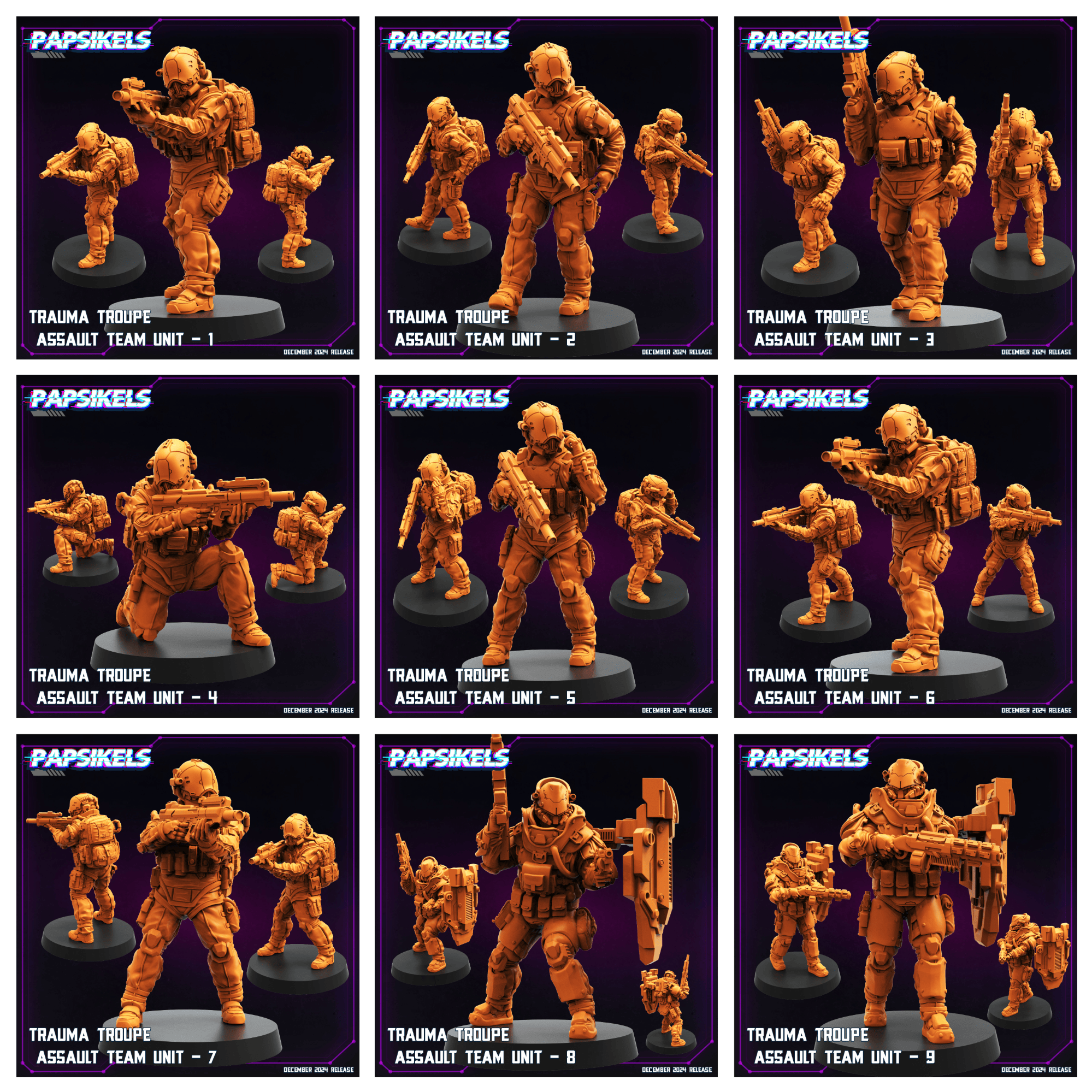 3D Printed Papsikels Trauma Troupe Assault Team Dec. 2024 Cyberpunk 28mm 32mm