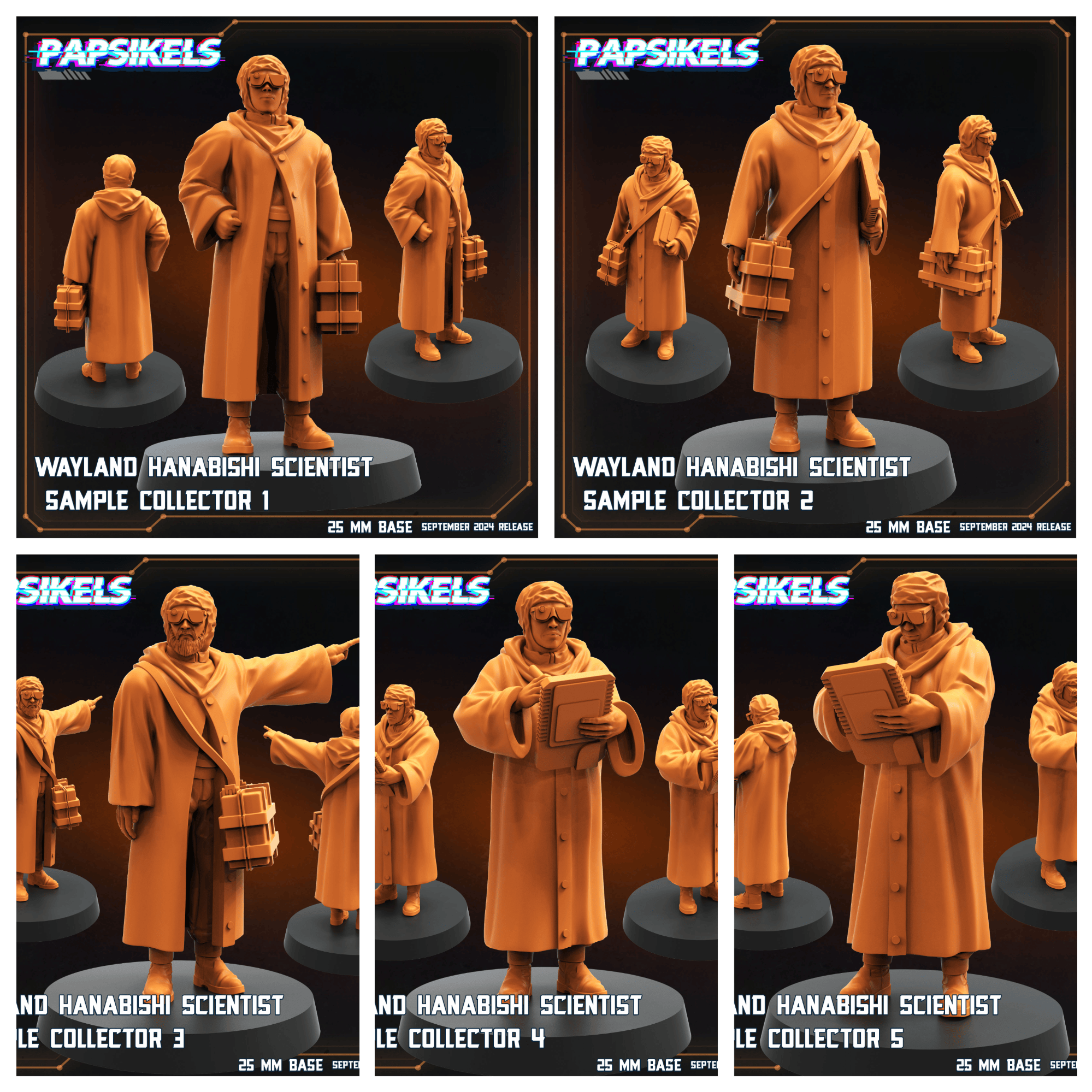 3D Printed Papsikels Wayland Hanabishi Scientist Sample Collectors Set SEPTEMBER 2024 SCIFI 28mm 32mm