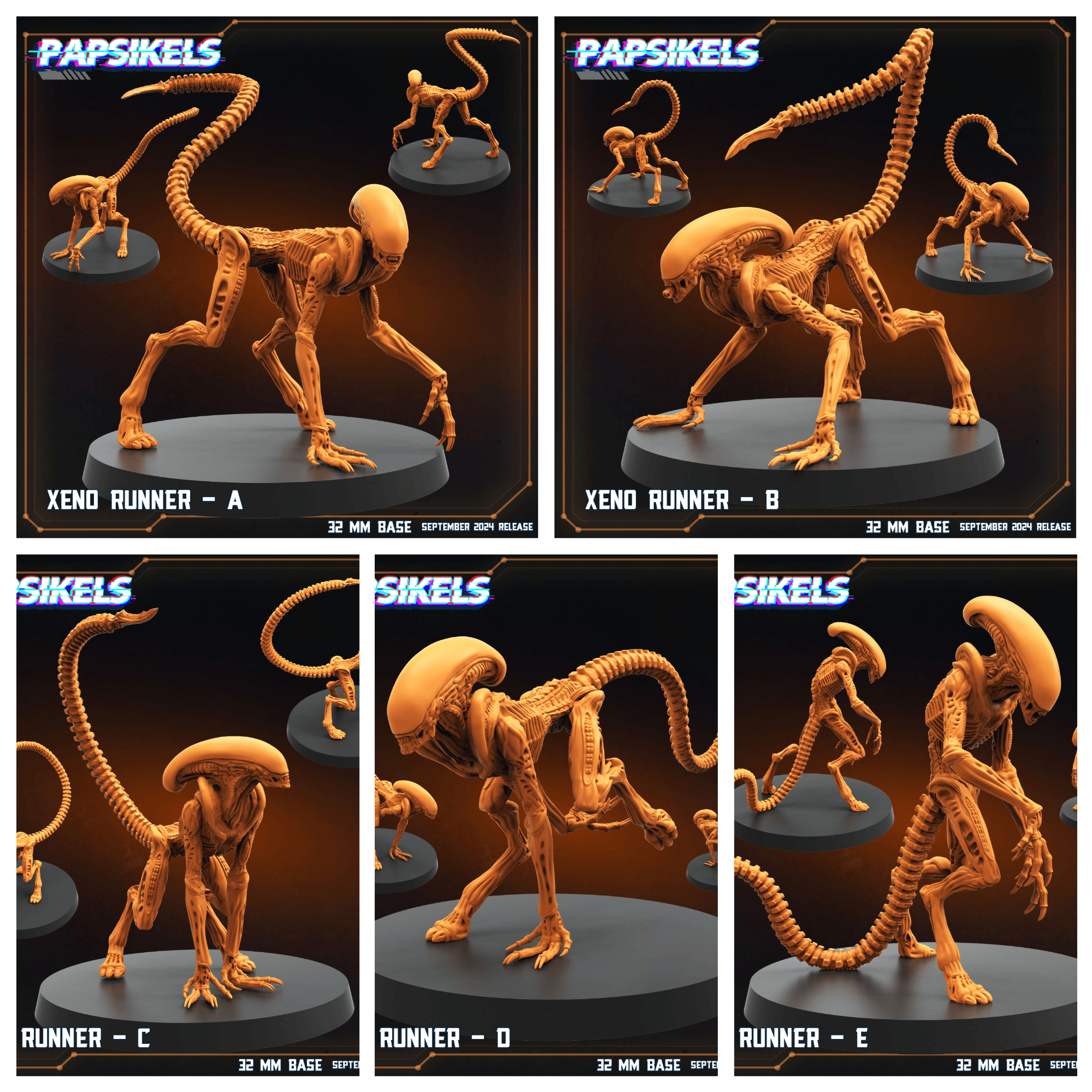 3D Printed Papsikels Xeno Runners Set SEPTEMBER 2024 SCIFI 28mm 32mm