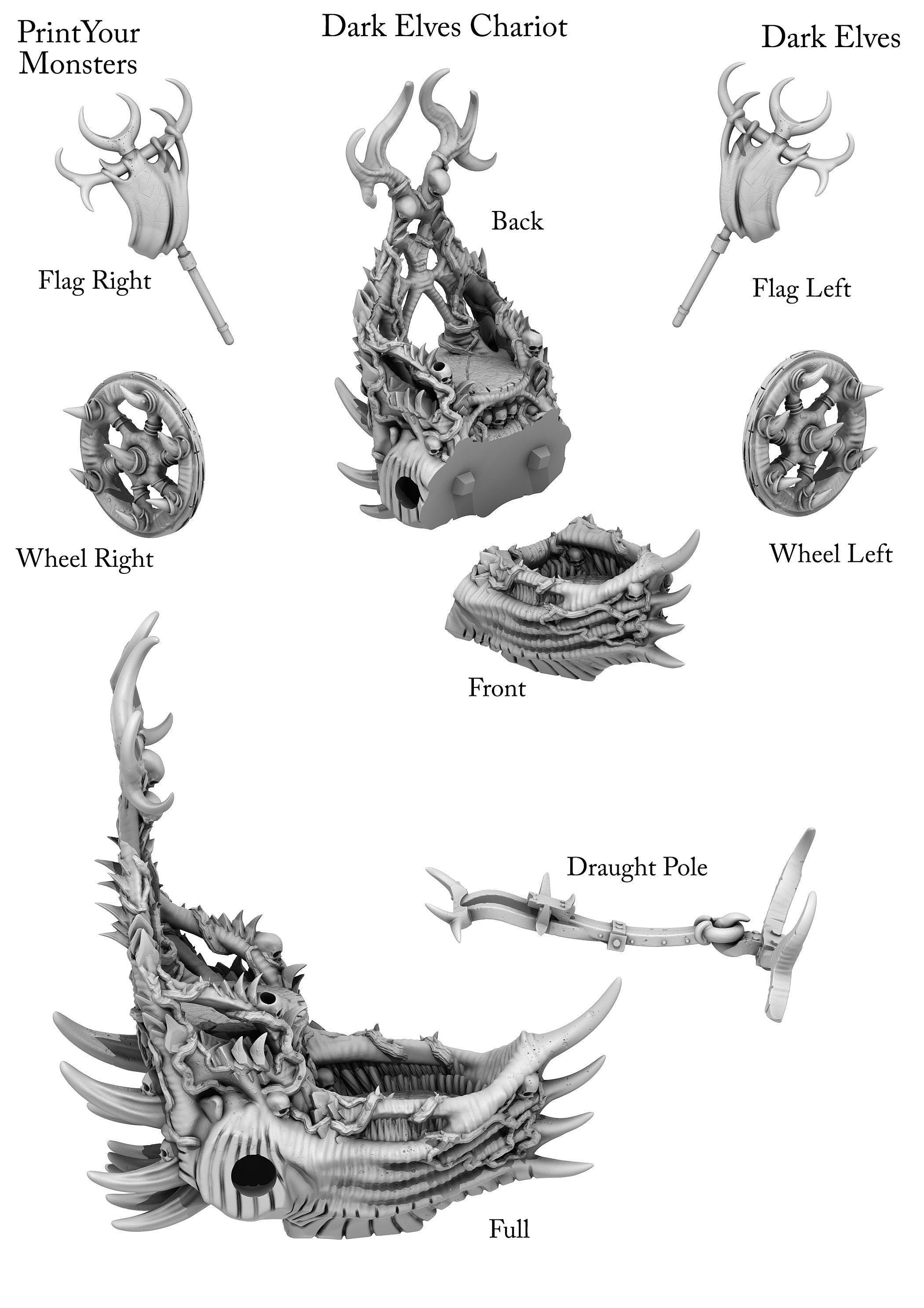 3D Printed Print Your Monsters Dark Elves Chariot and General Set 28mm - 32mm D&D Wargaming